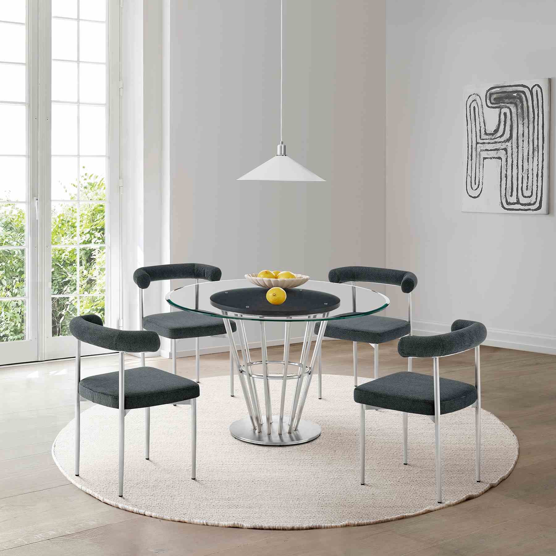 Shannon Dining Chair with Brushed Stainless Steel and Charcoal Fabric - Set of 2 - Image 12
