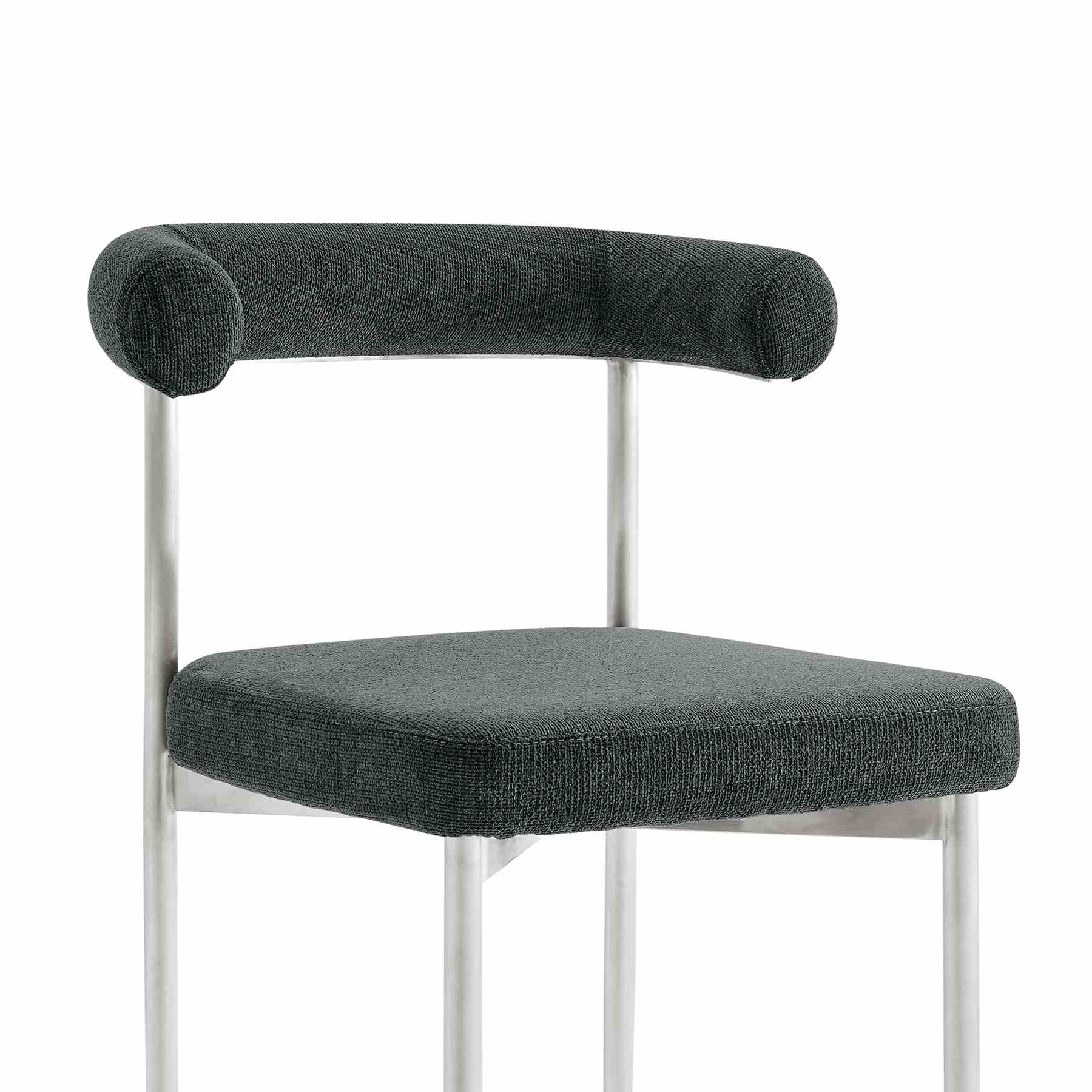 Shannon Dining Chair with Brushed Stainless Steel and Charcoal Fabric - Set of 2 - Image 5