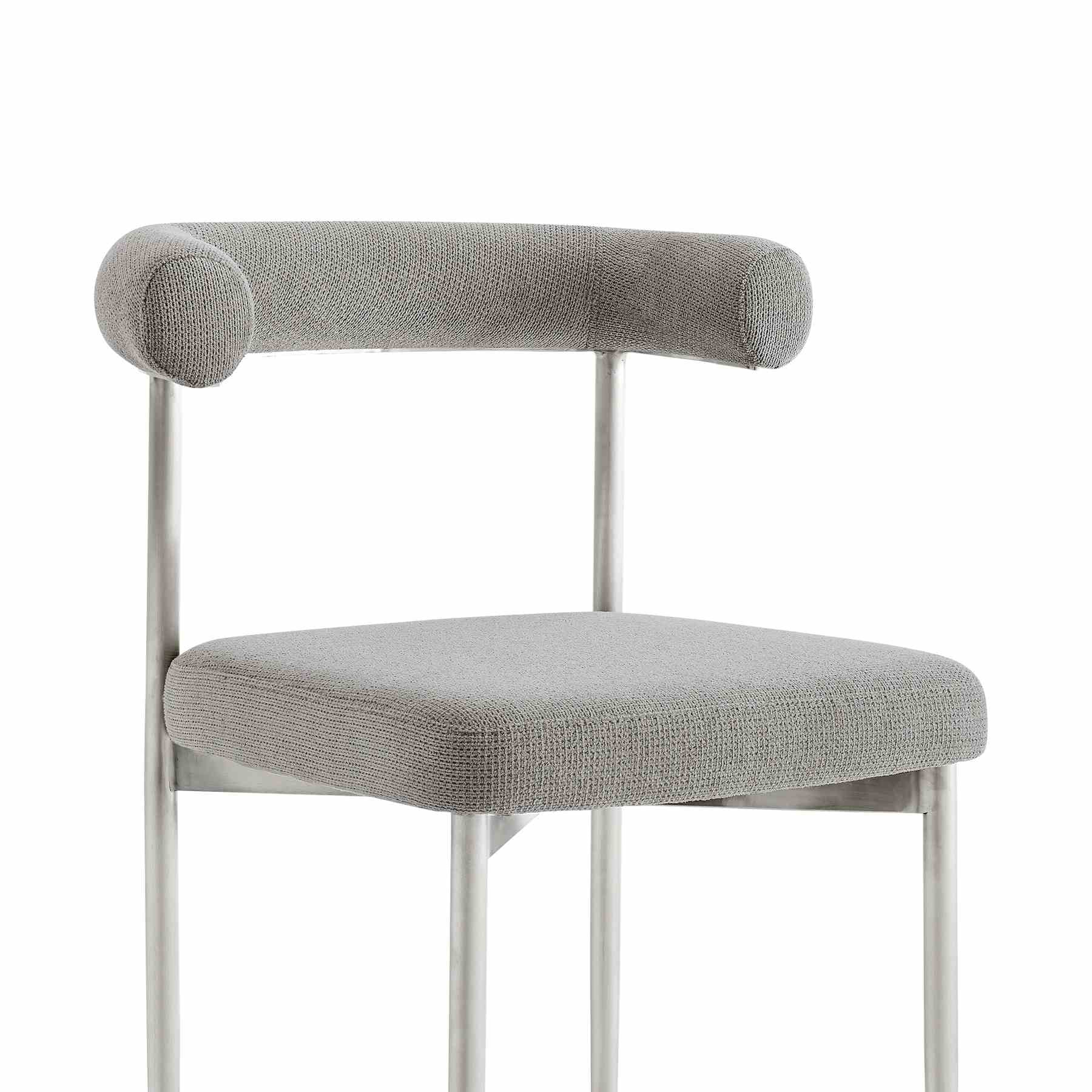 Shannon Dining Chair with Brushed Stainless Steel and Light Gray Fabric - Set of 2 - Image 5