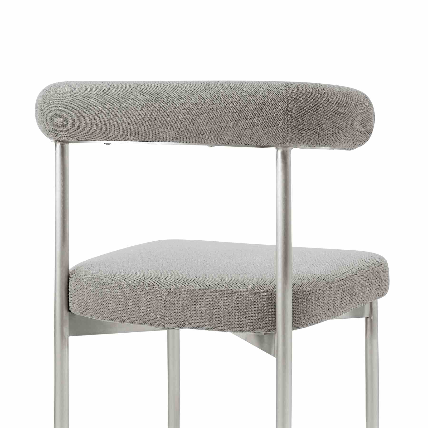 Shannon Dining Chair with Brushed Stainless Steel and Light Gray Fabric - Set of 2 - Image 6
