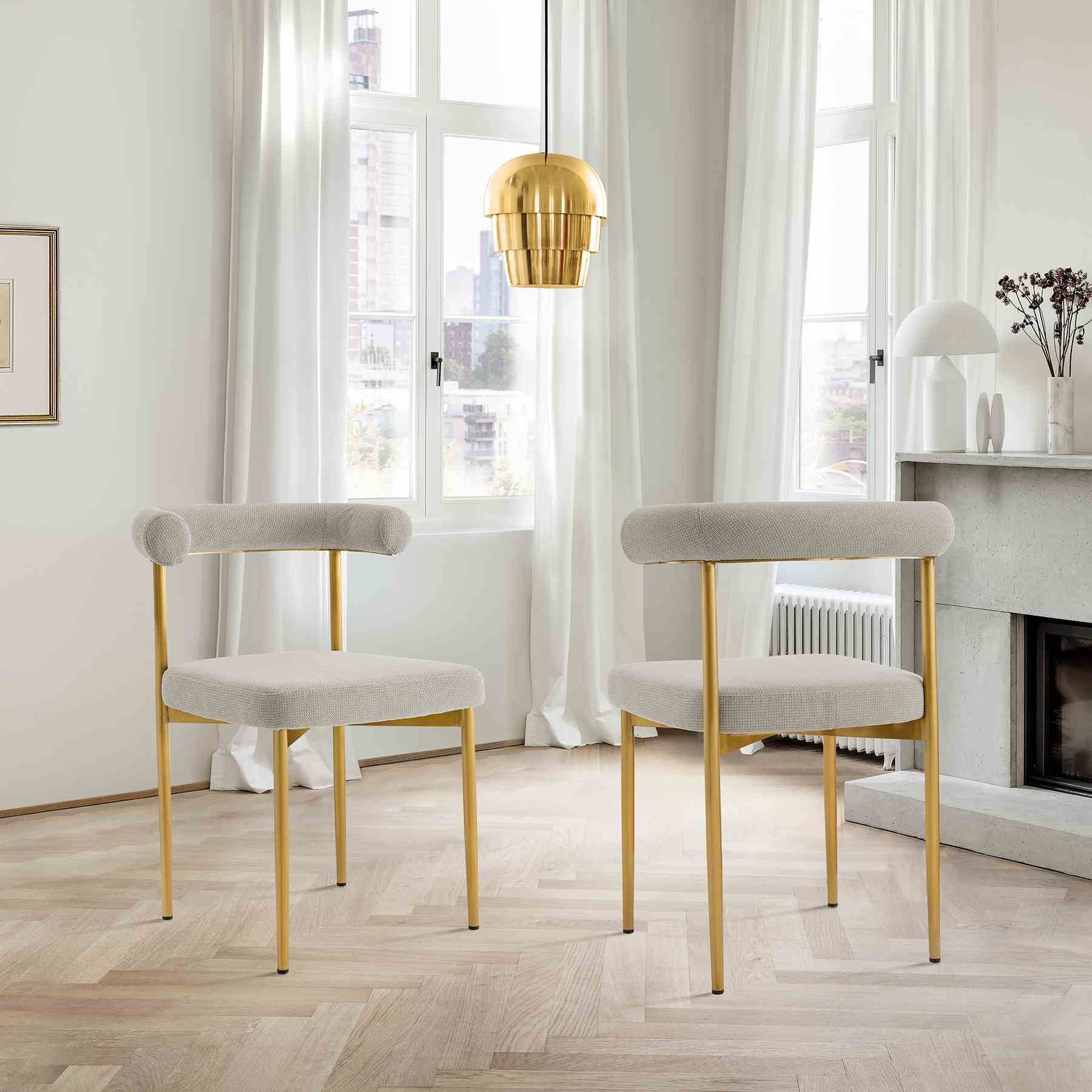 Shannon Dining Chair with Gold Brushed Stainless Steel and Taupe Fabric - Set of 2 - Image 11