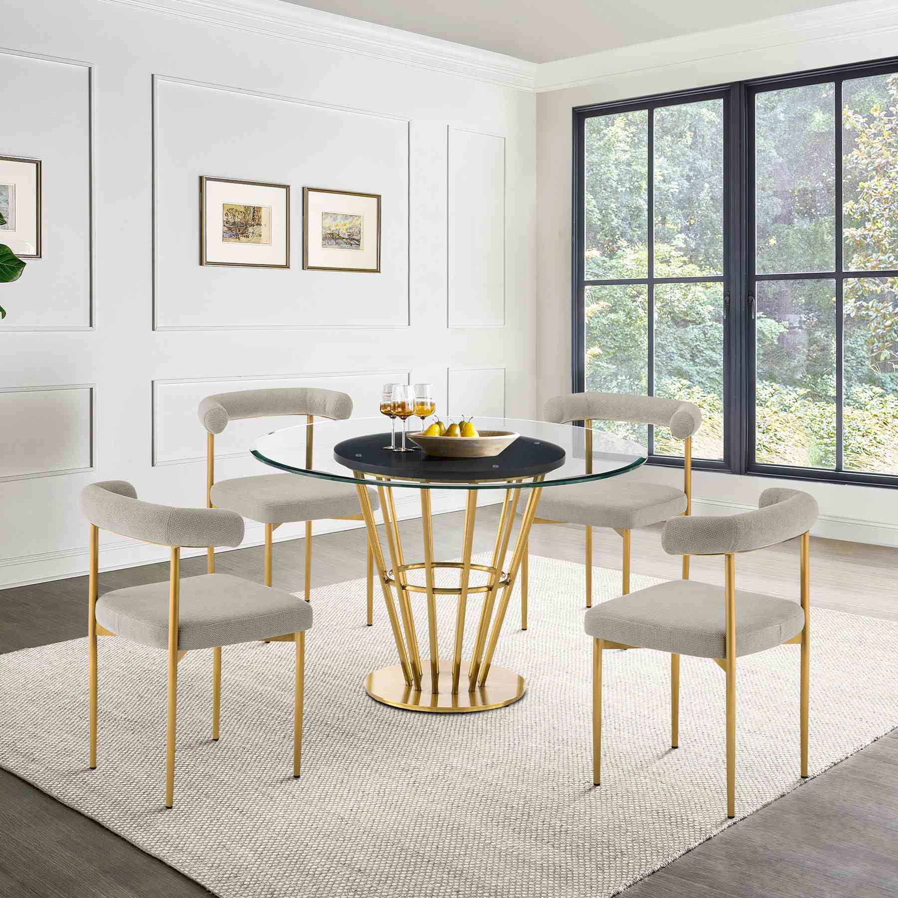 Shannon Dining Chair with Gold Brushed Stainless Steel and Taupe Fabric - Set of 2 - Image 12