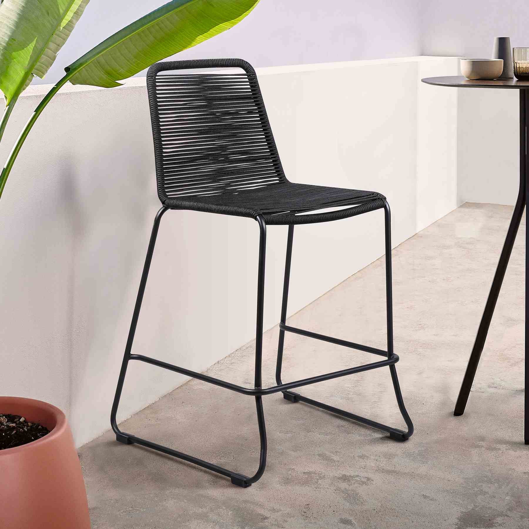Shasta 26" Outdoor Metal and Black Rope Stackable Counter Stool - Image 5