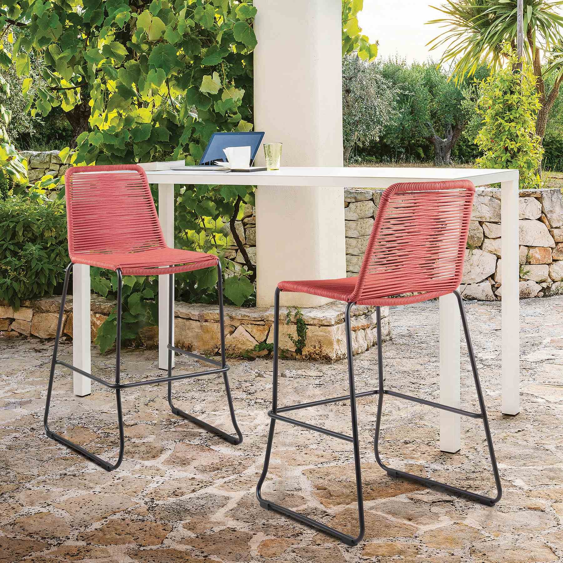 Shasta 26" Outdoor Metal and Brick Red Rope Stackable Counter Stool - Set of 2 - Image 9