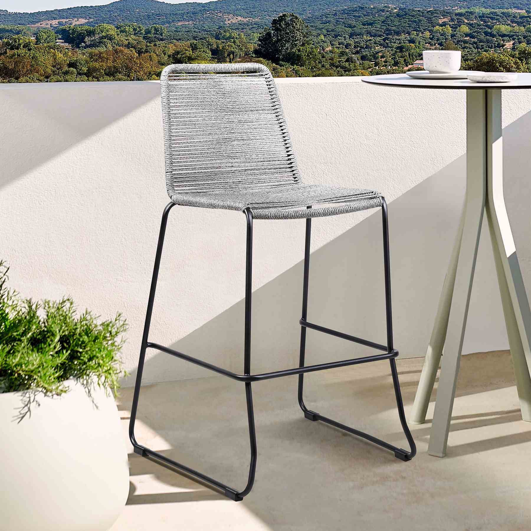 Shasta 26" Outdoor Metal and Gray Rope Stackable Counter Stool - Image 7
