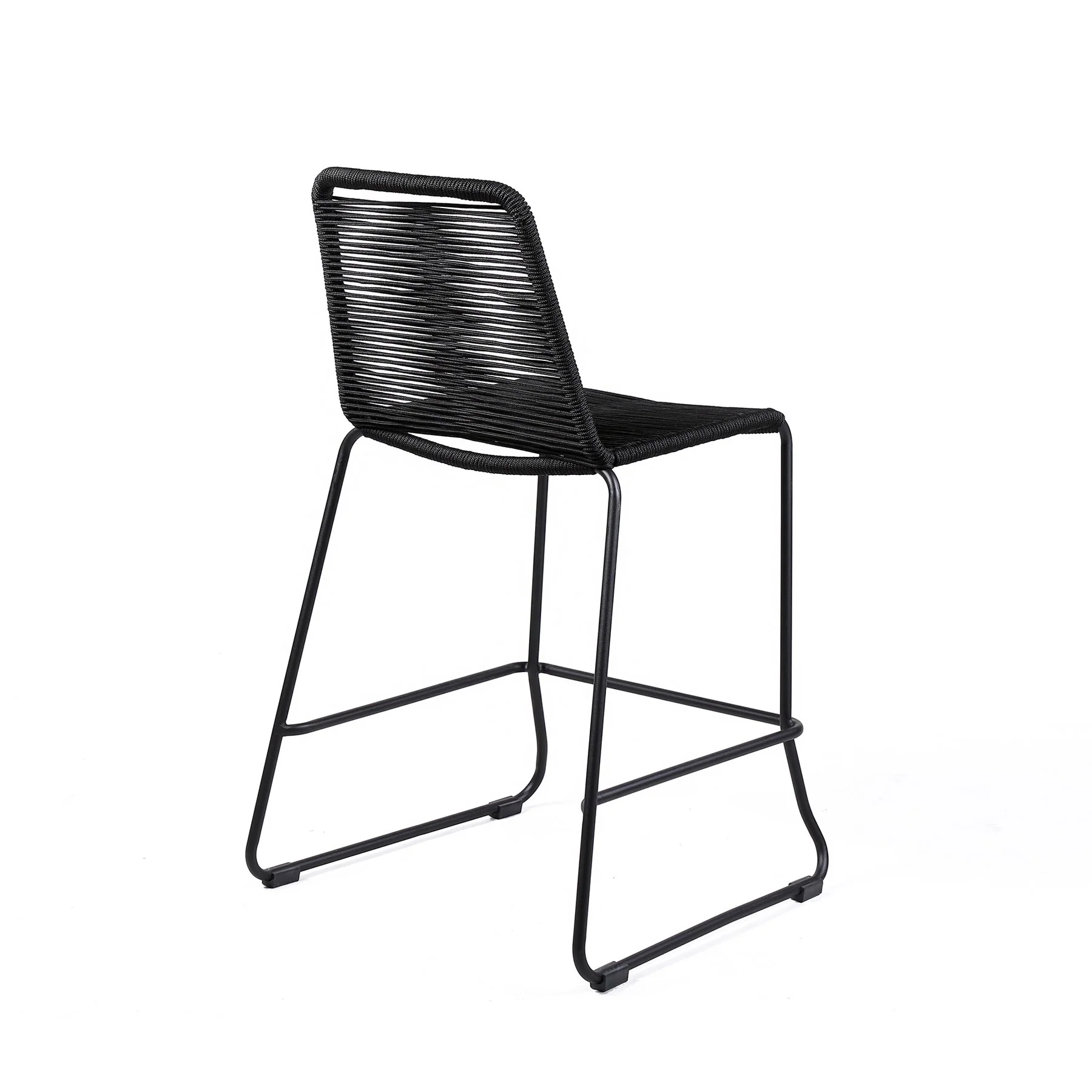 Shasta 30" Outdoor Metal and Black Rope Stackable Barstool - Image 3