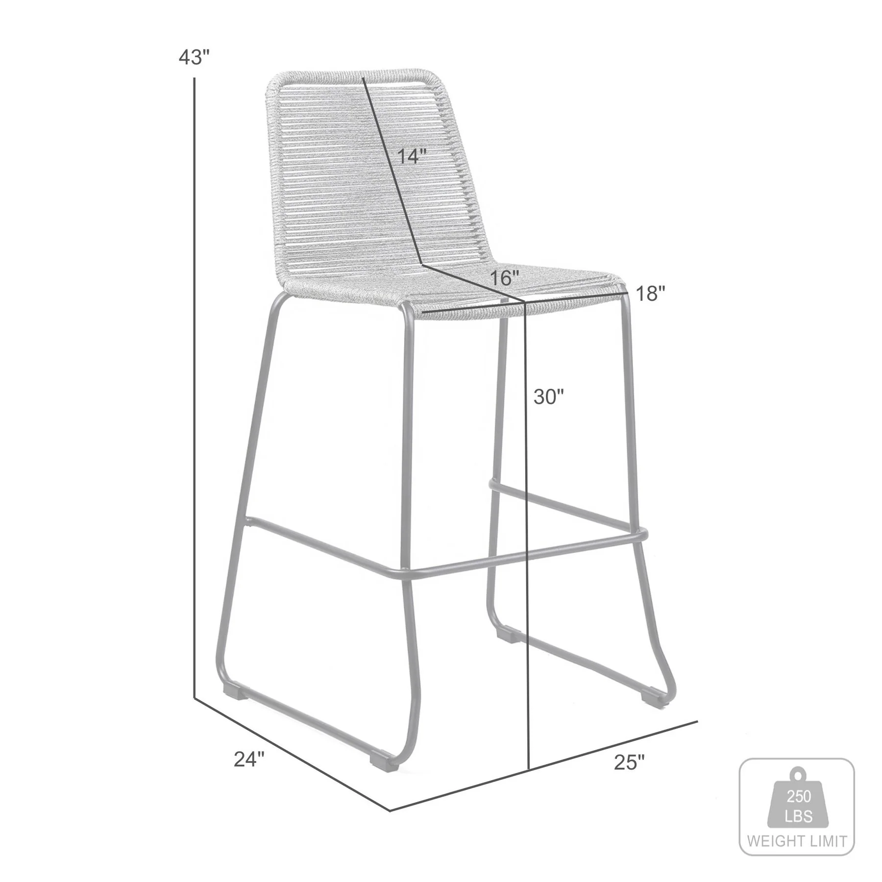 Shasta 30" Outdoor Metal and Black Rope Stackable Barstool - Set of 2 - Image 8