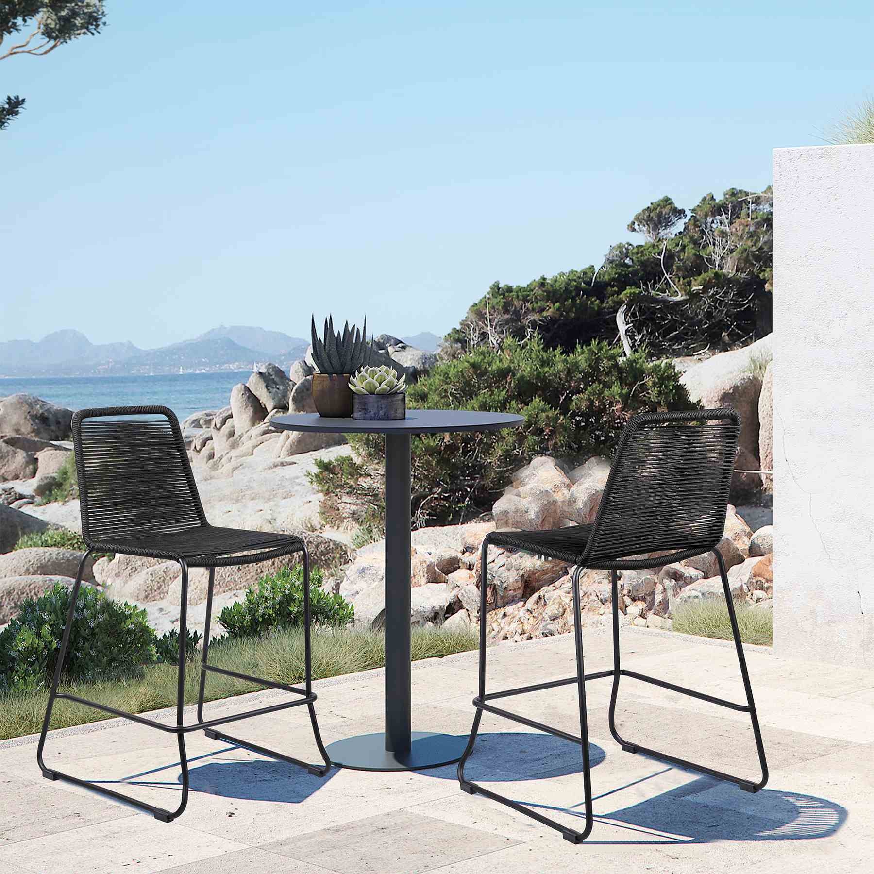 Shasta 30" Outdoor Metal and Black Rope Stackable Barstool - Set of 2 - Image 9