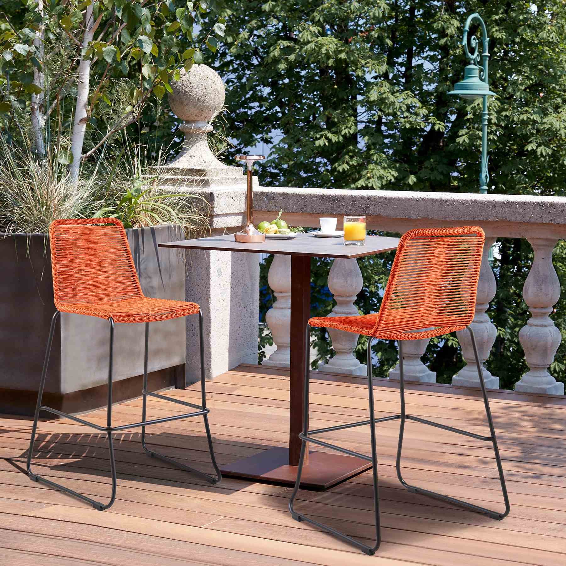 Shasta 30" Outdoor Metal and Tangerine Rope Stackable Barstool - Set of 2 - Image 9