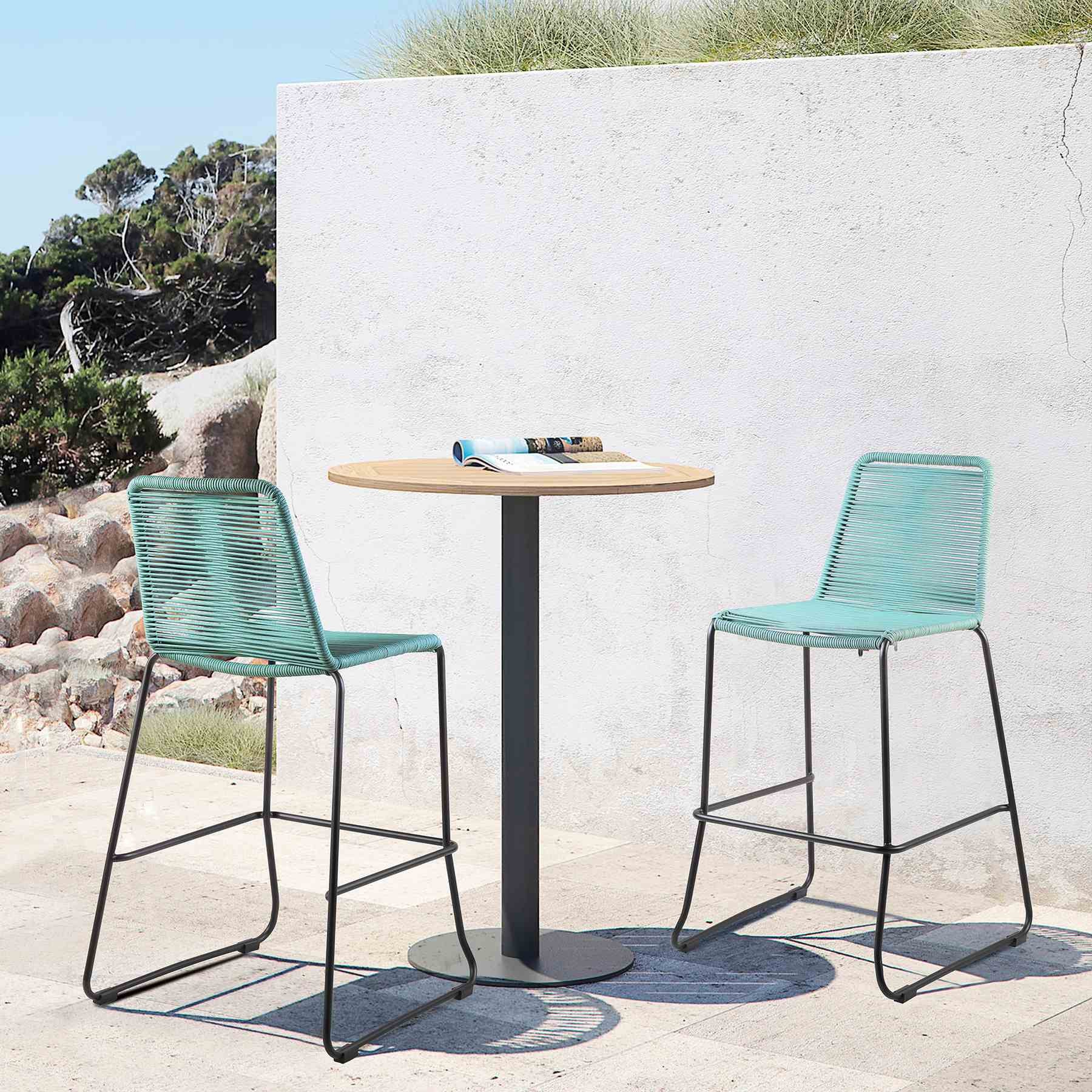 Shasta 30" Outdoor Metal and Wasabi Rope Stackable Barstool - Set of 2 - Image 9