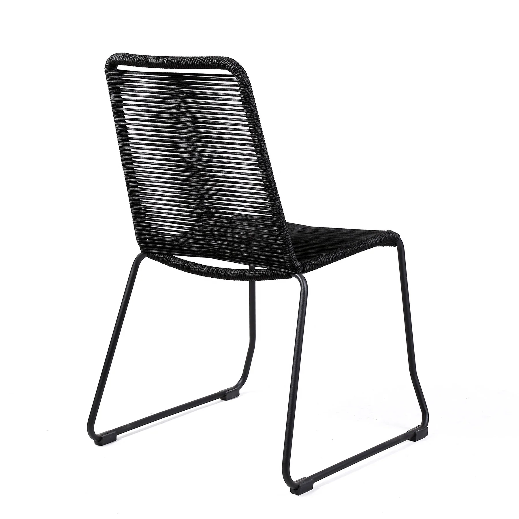 Shasta Outdoor Metal and Black Rope Stackable Dining Chair - Set of 2 - Image 4