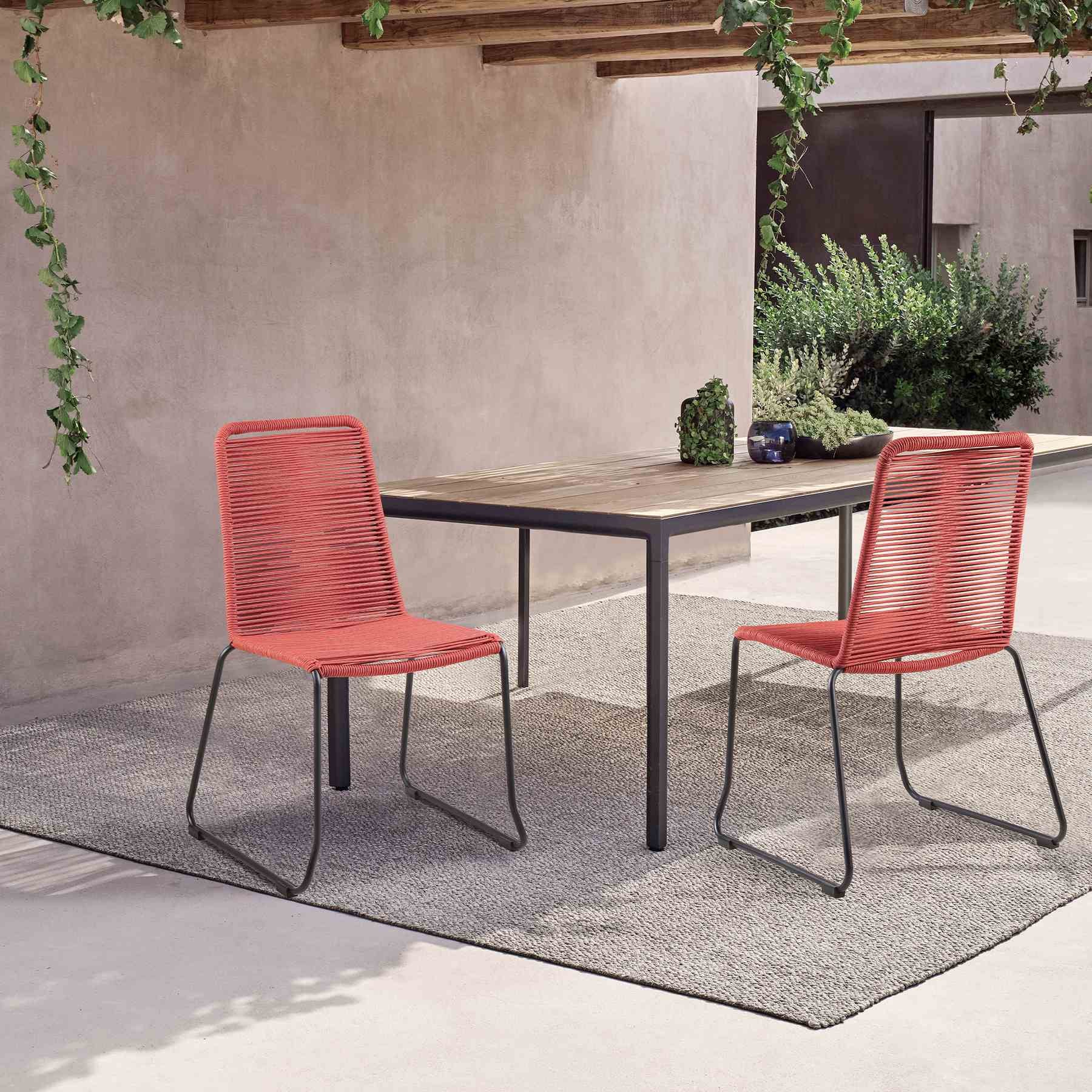Shasta Outdoor Metal and Brick Red Rope Stackable Dining Chair - Set of 2 - Image 8