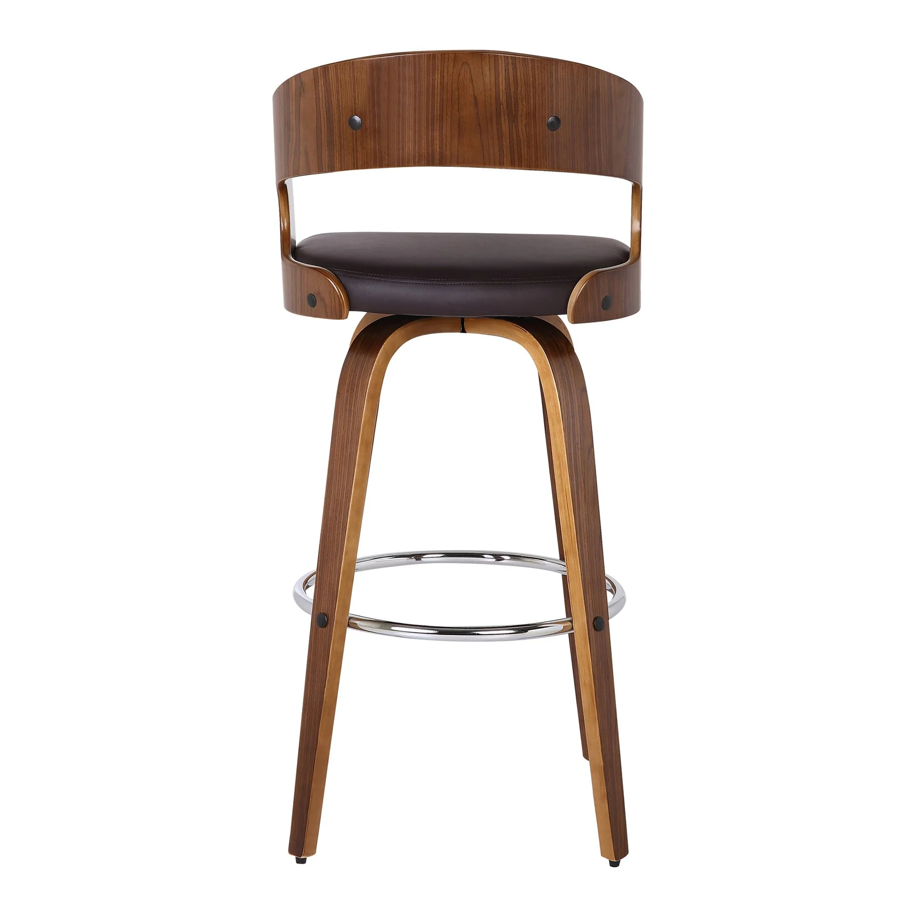 Shelly 26" Counter Height Swivel Brown Faux Leather and Walnut Wood Bar Stool - Image 2