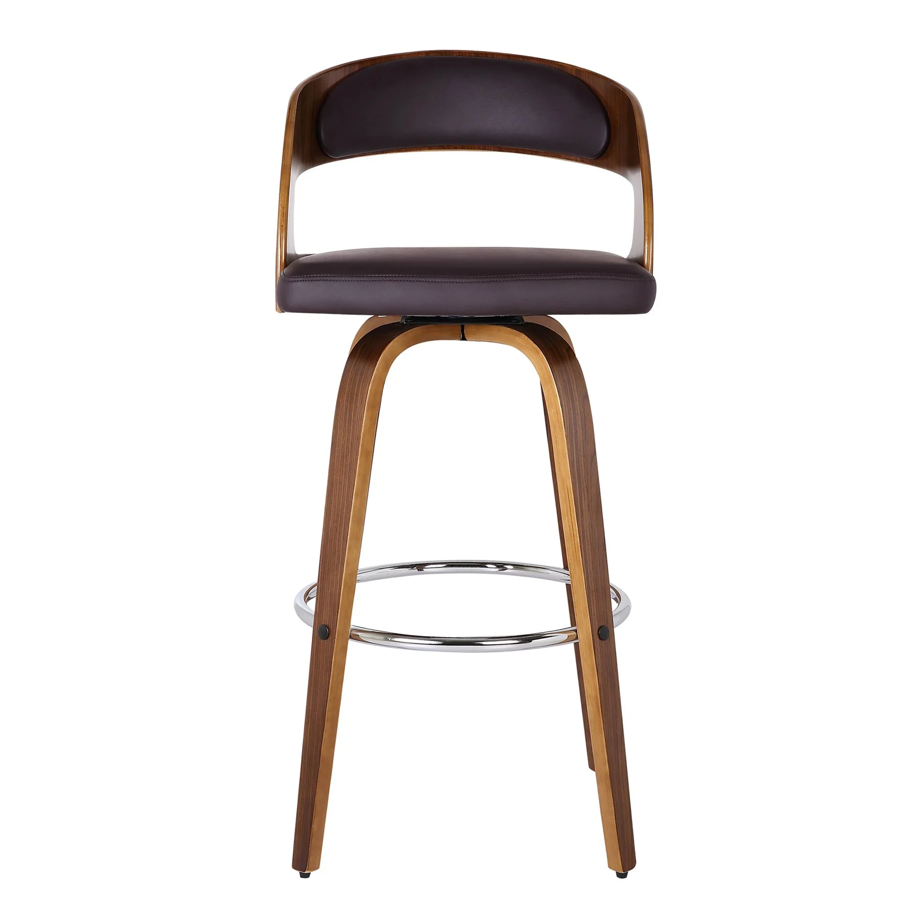 Shelly 26" Counter Height Swivel Brown Faux Leather and Walnut Wood Bar Stool - Image 3