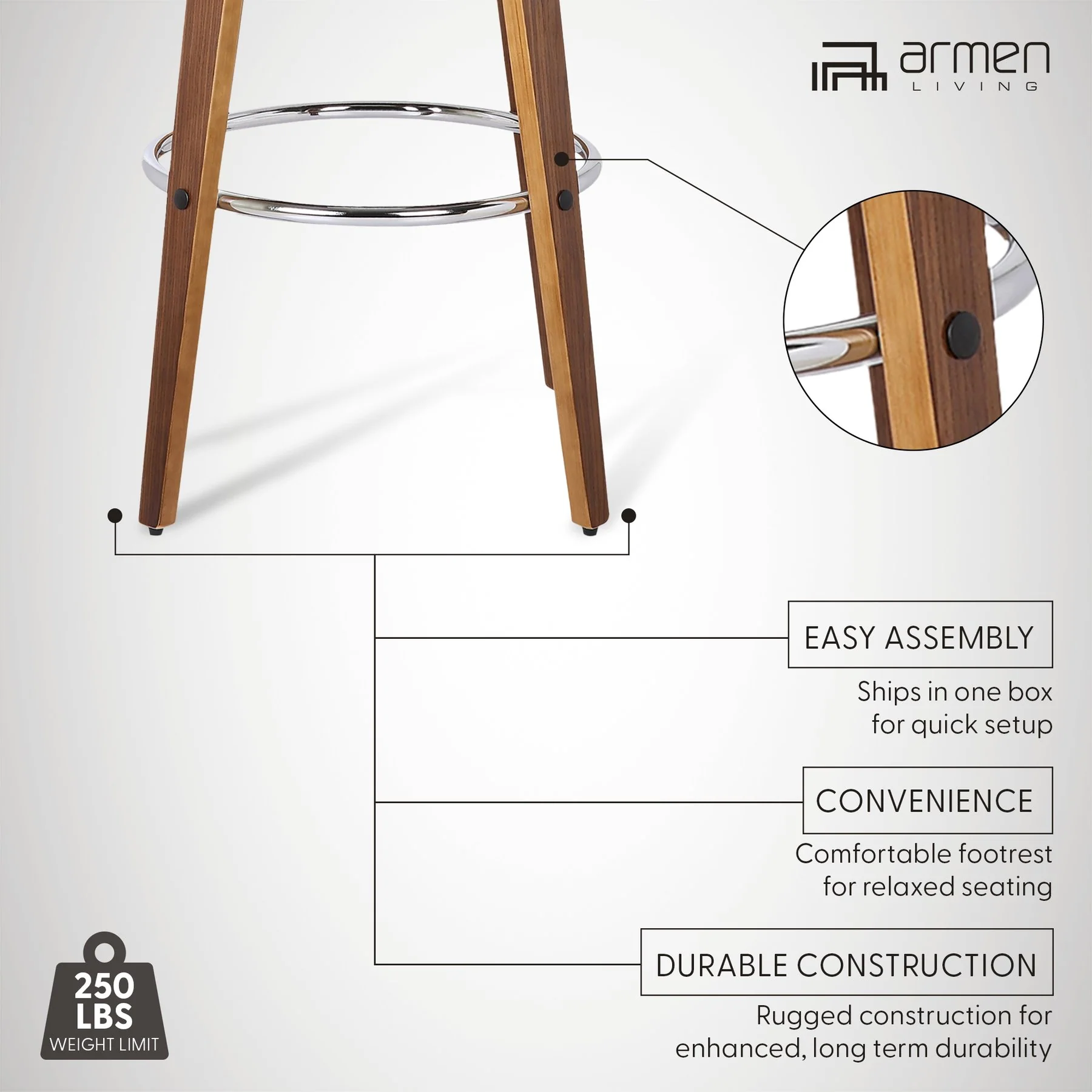 Shelly 26" Counter Height Swivel Brown Faux Leather and Walnut Wood Bar Stool - Image 9