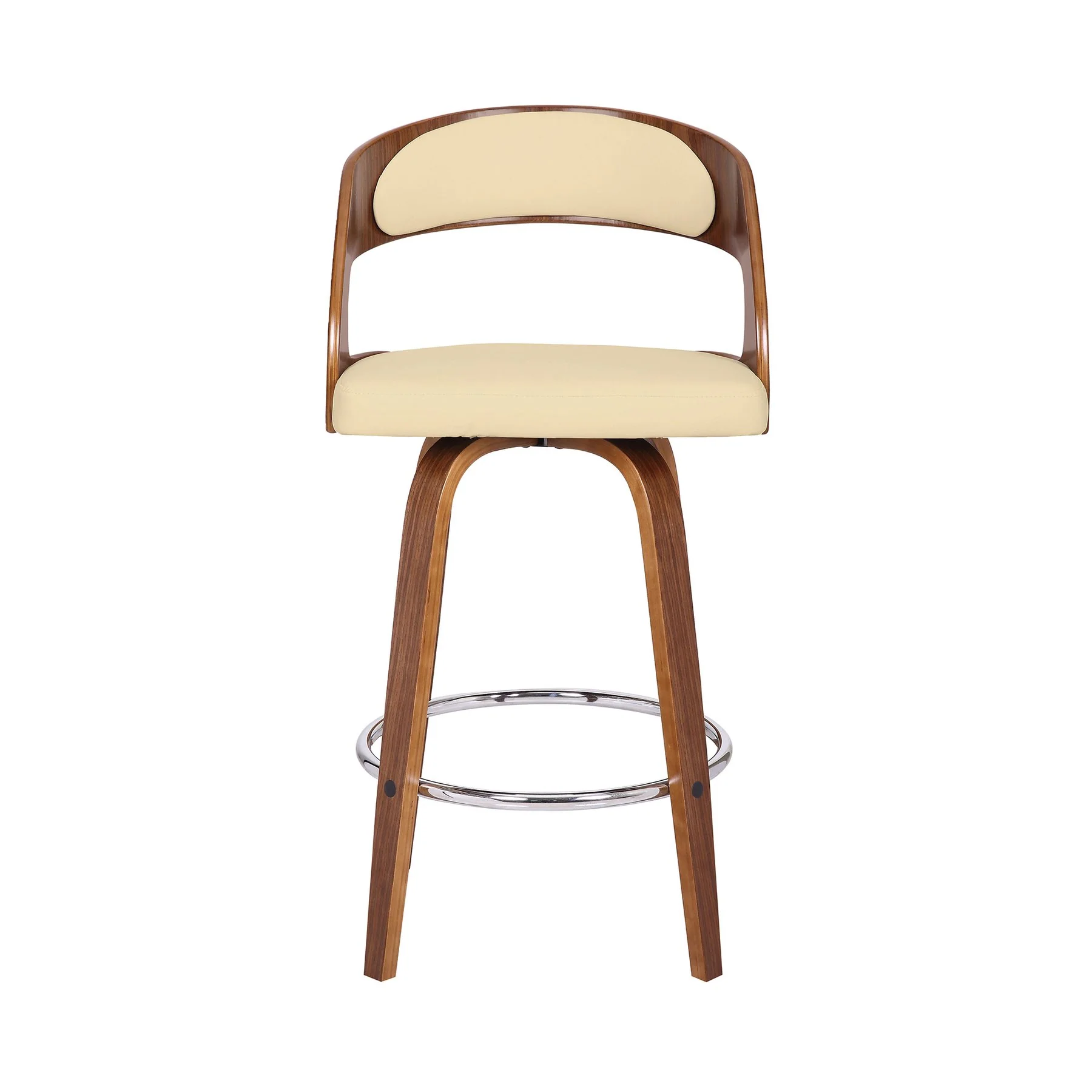 Shelly 26" Counter Height Swivel Cream Faux Leather and Walnut Wood Bar Stool - Image 2