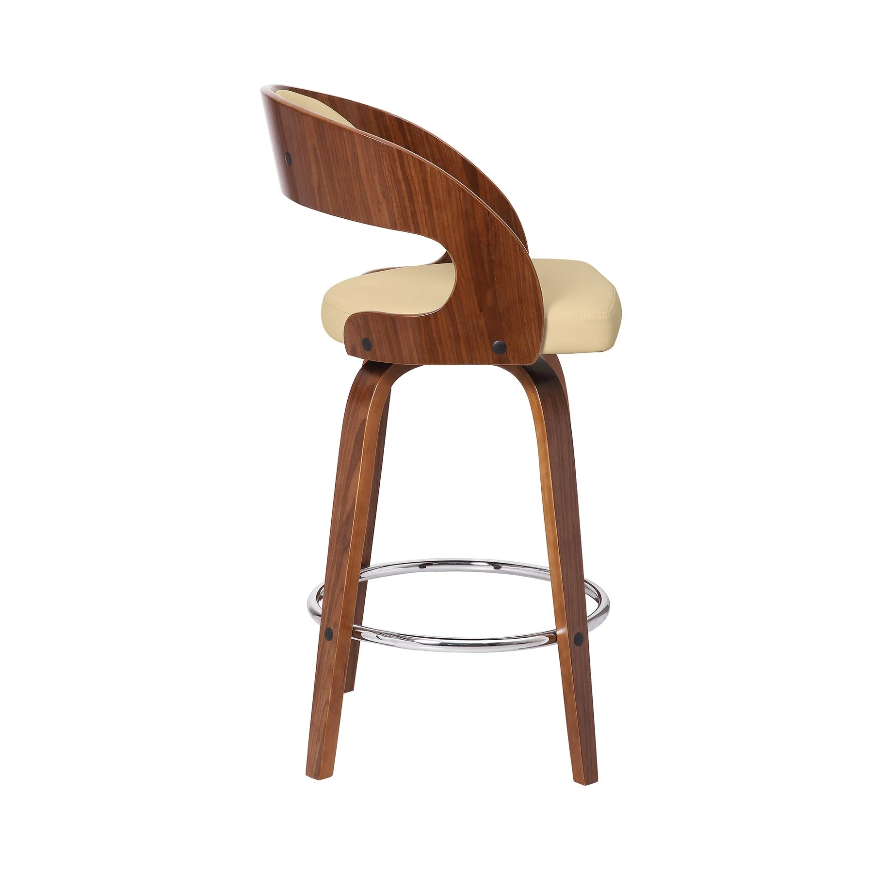 Shelly 26" Counter Height Swivel Cream Faux Leather and Walnut Wood Bar Stool - Image 3