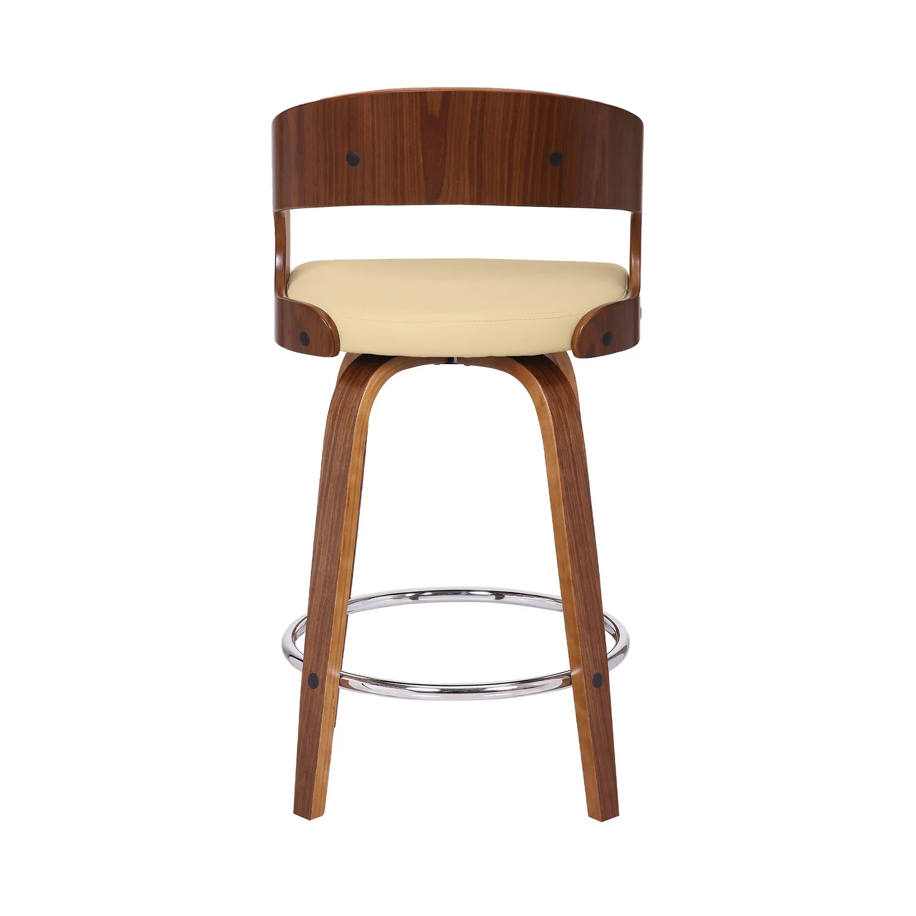 Shelly 26" Counter Height Swivel Cream Faux Leather and Walnut Wood Bar Stool - Image 5
