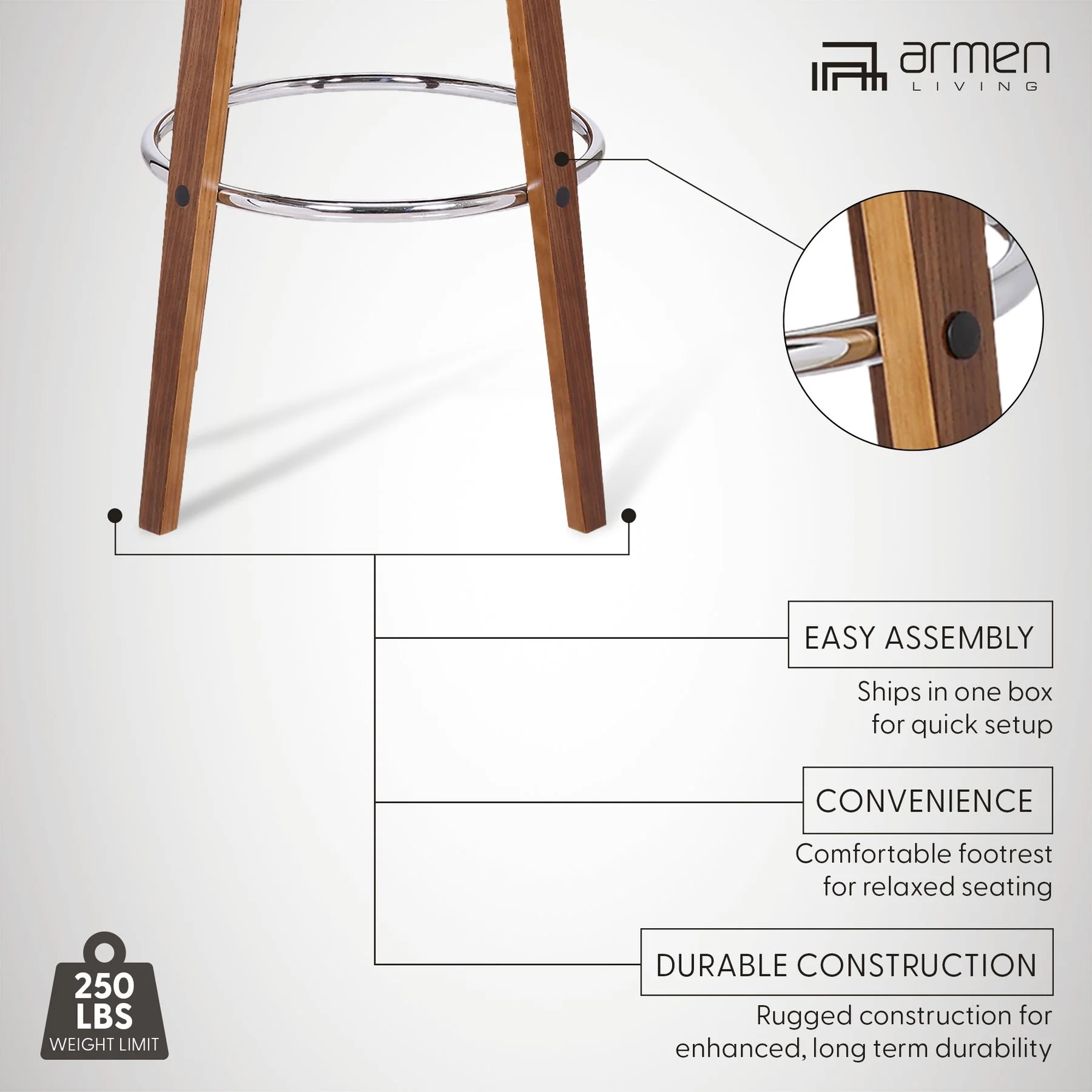 Shelly 26" Counter Height Swivel Cream Faux Leather and Walnut Wood Bar Stool - Image 8