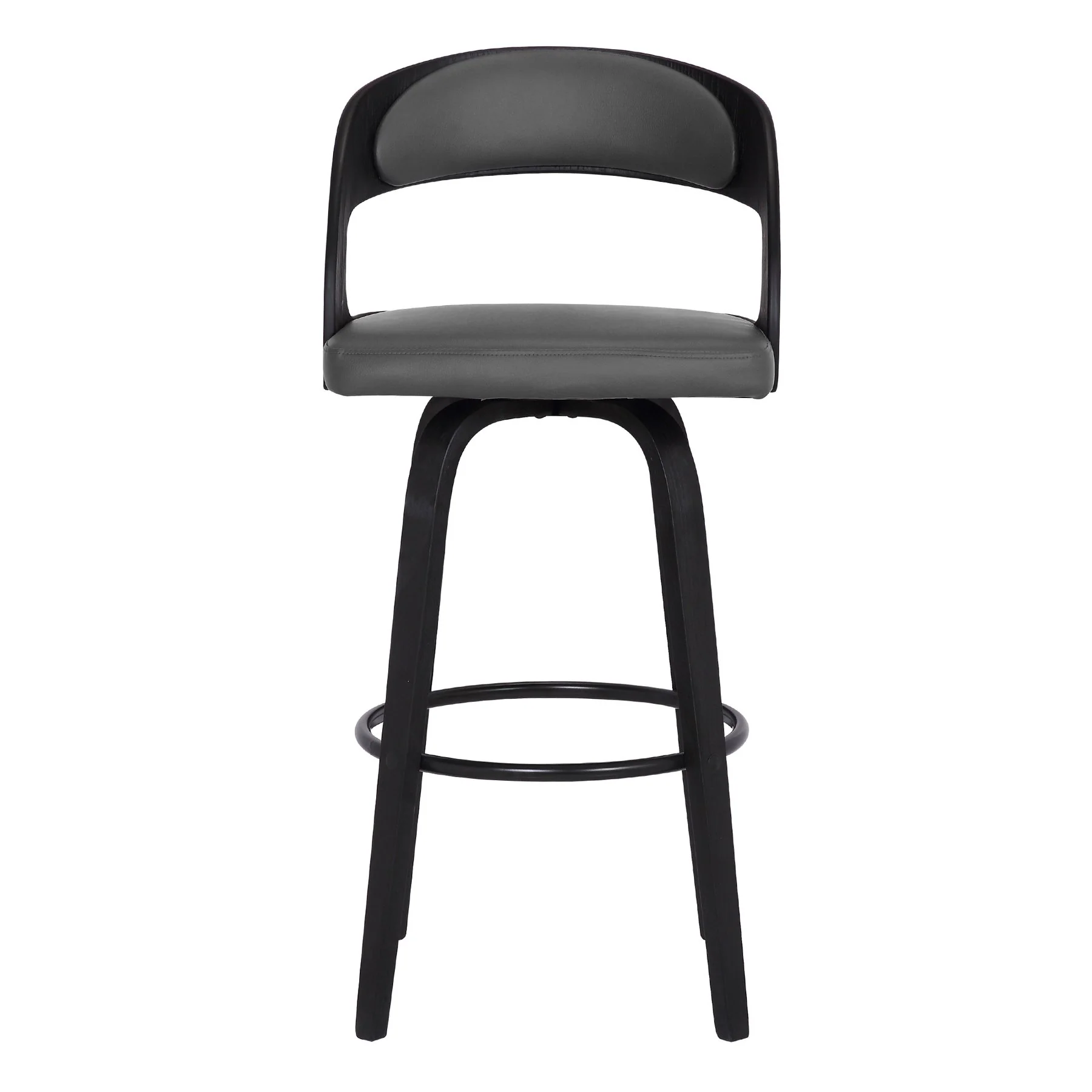 Shelly 26" Counter Height Swivel Gray Faux Leather and Black Wood Bar Stool - Image 2