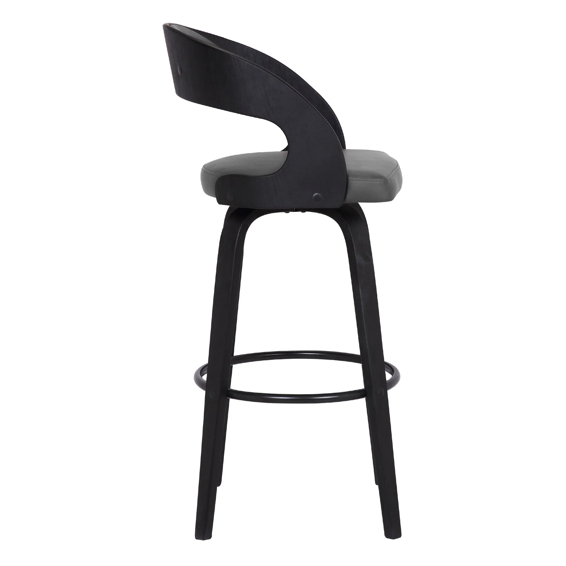 Shelly 26" Counter Height Swivel Gray Faux Leather and Black Wood Bar Stool - Image 3