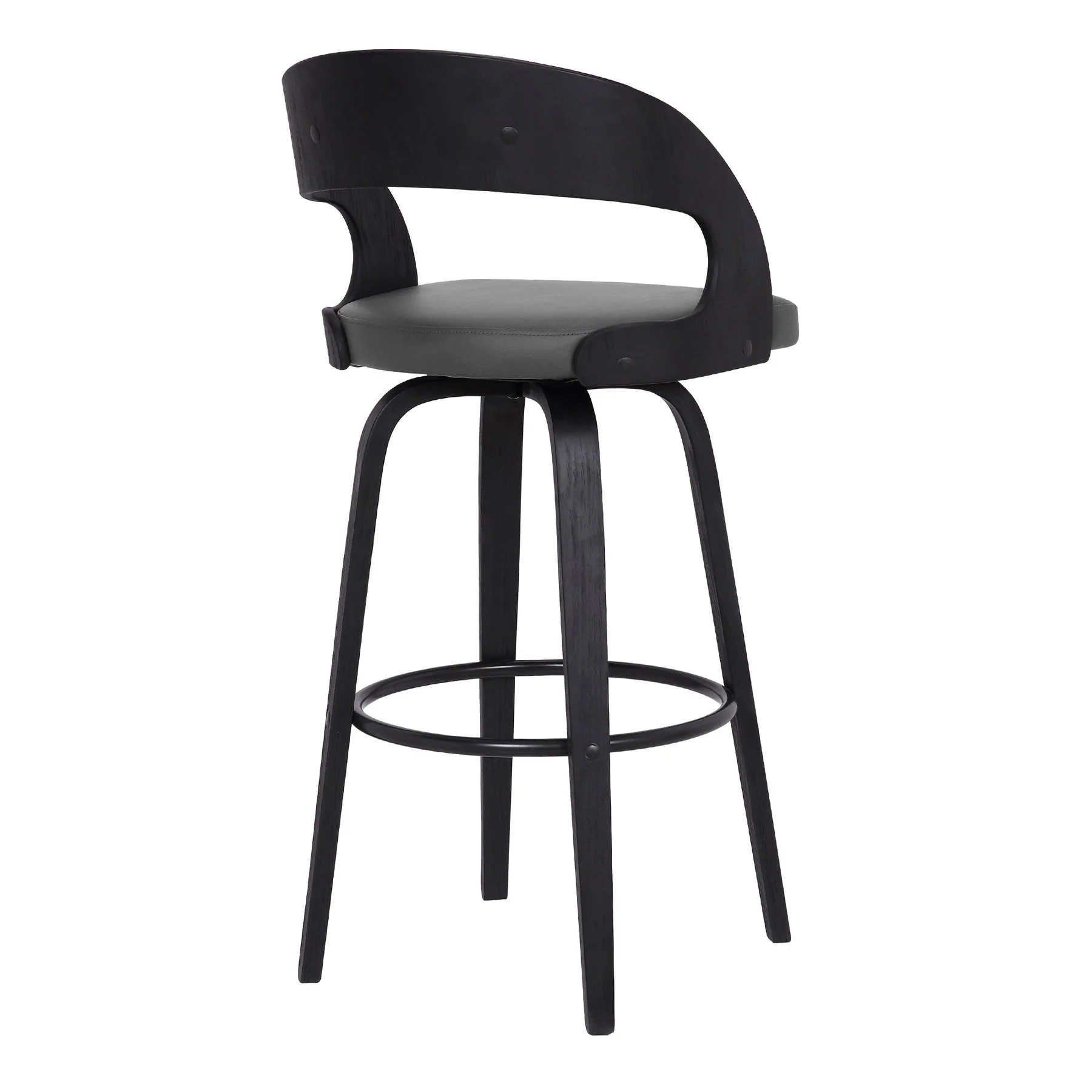Shelly 26" Counter Height Swivel Gray Faux Leather and Black Wood Bar Stool - Image 4