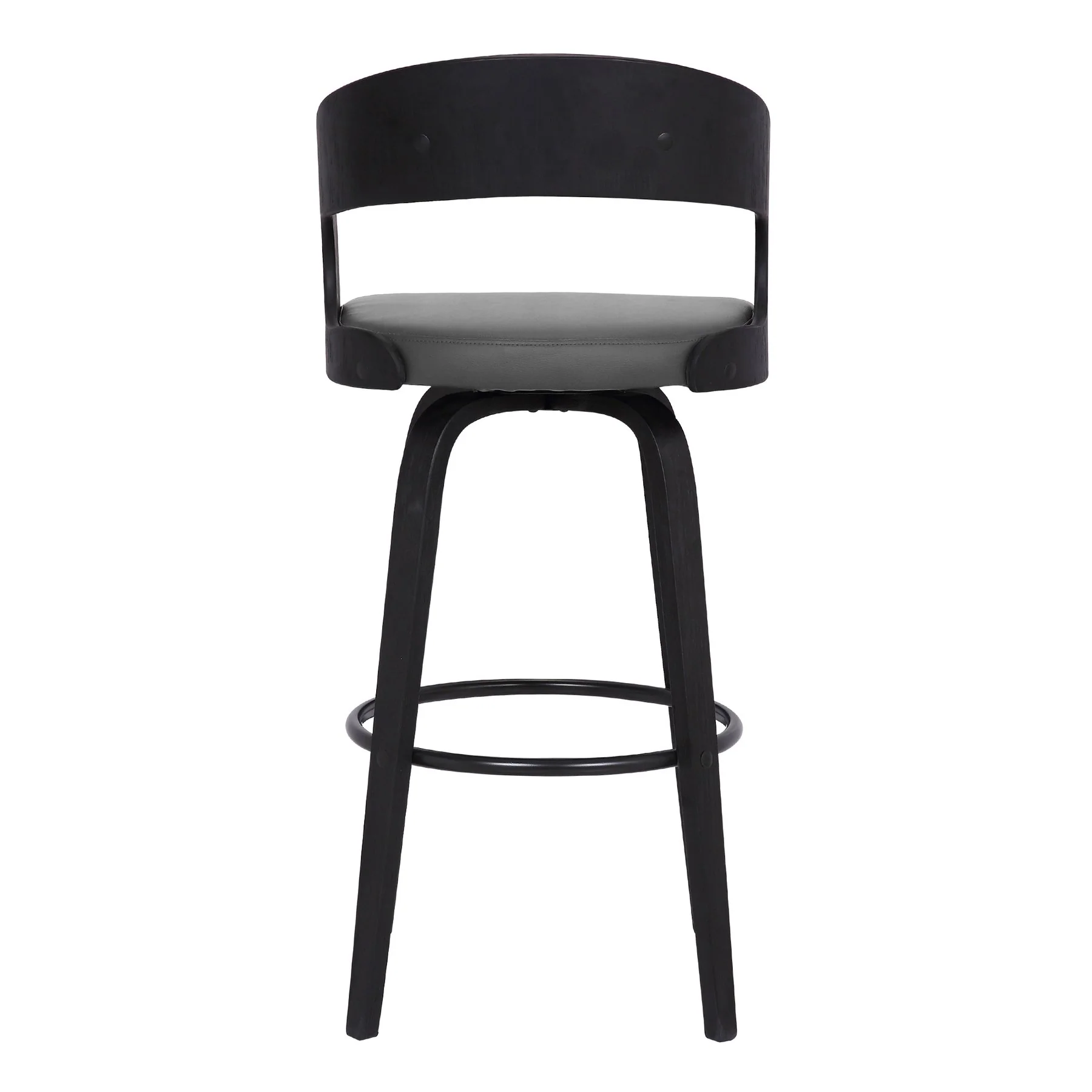 Shelly 26" Counter Height Swivel Gray Faux Leather and Black Wood Bar Stool - Image 5