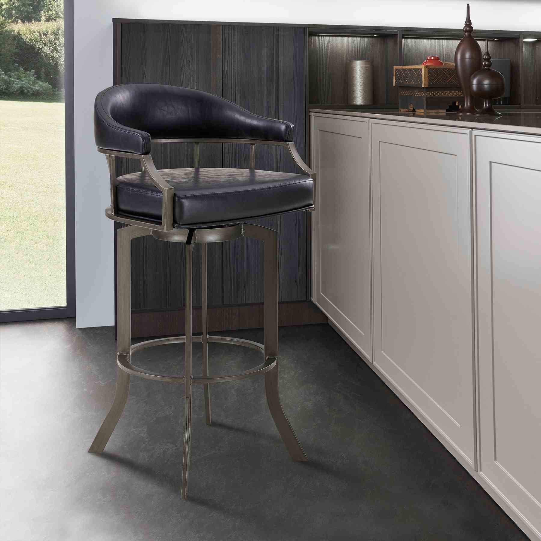 Shelly 26" Counter Height Swivel Gray Faux Leather and Black Wood Bar Stool - Image 7