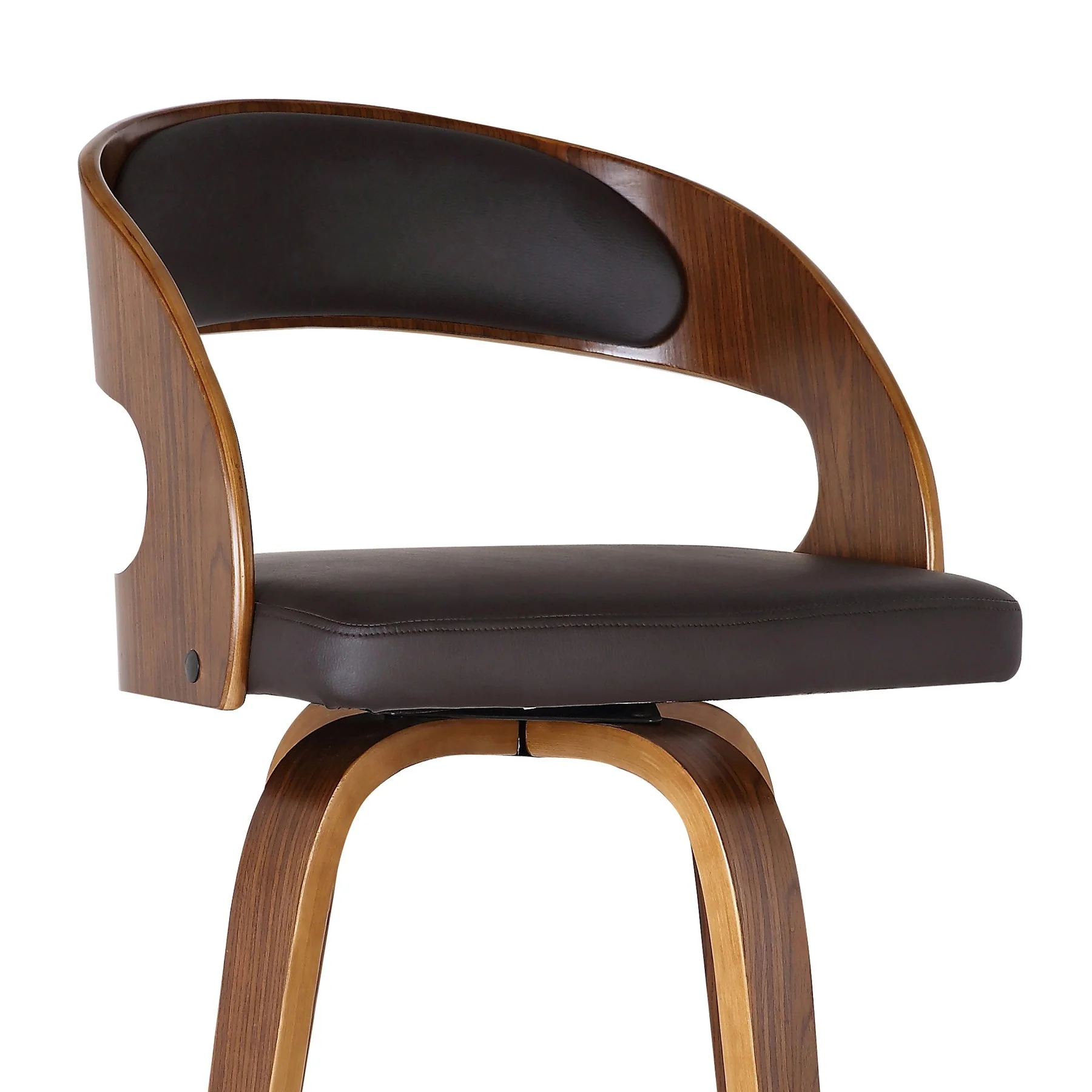 Shelly 30" Bar Height Swivel Brown Faux Leather and Walnut Wood Bar Stool - Image 5