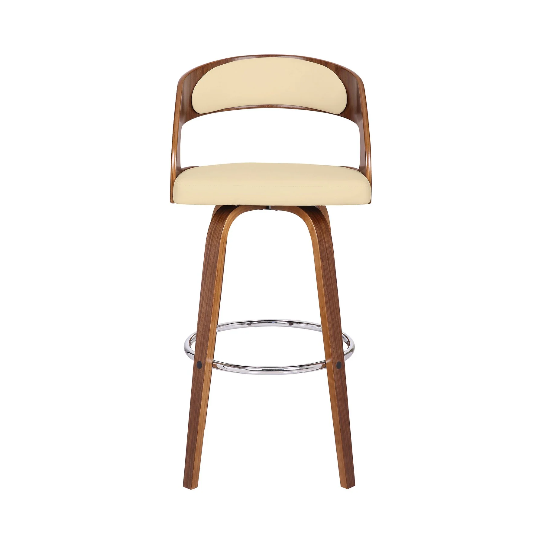 Shelly 30" Bar Height Swivel Cream Faux Leather and Walnut Wood Bar Stool - Image 2
