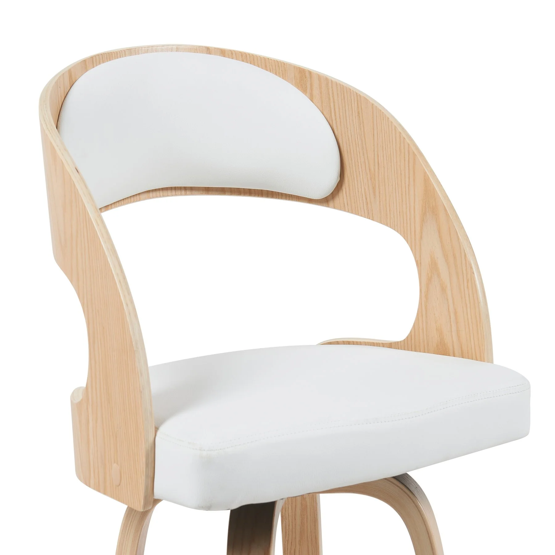 Shelly Modern Counter Height Swivel  Bar Stool in Patterned Oak Finish with White Faux Leather Upholstered Seat - Image 4