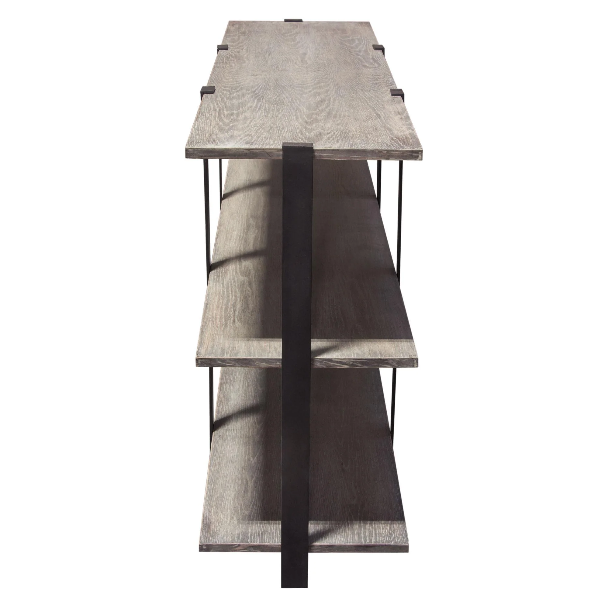 Sherman 59" 3-Tiered Shelf Unit in Grey Oak Finish with Iron Supports by Diamond Sofa - Image 6