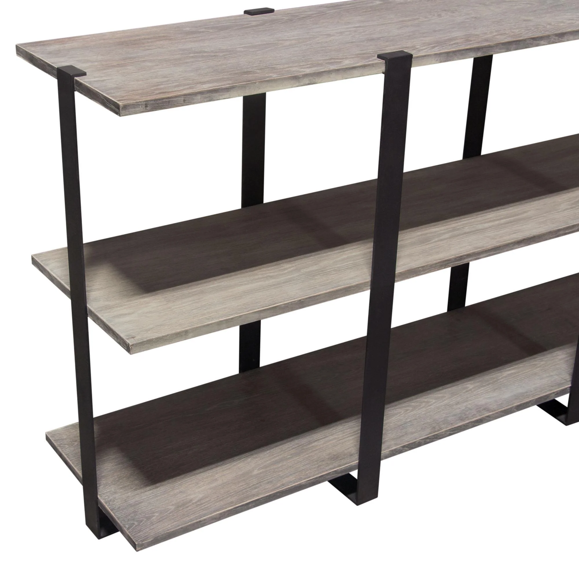 Sherman 59" 3-Tiered Shelf Unit in Grey Oak Finish with Iron Supports by Diamond Sofa - Image 7