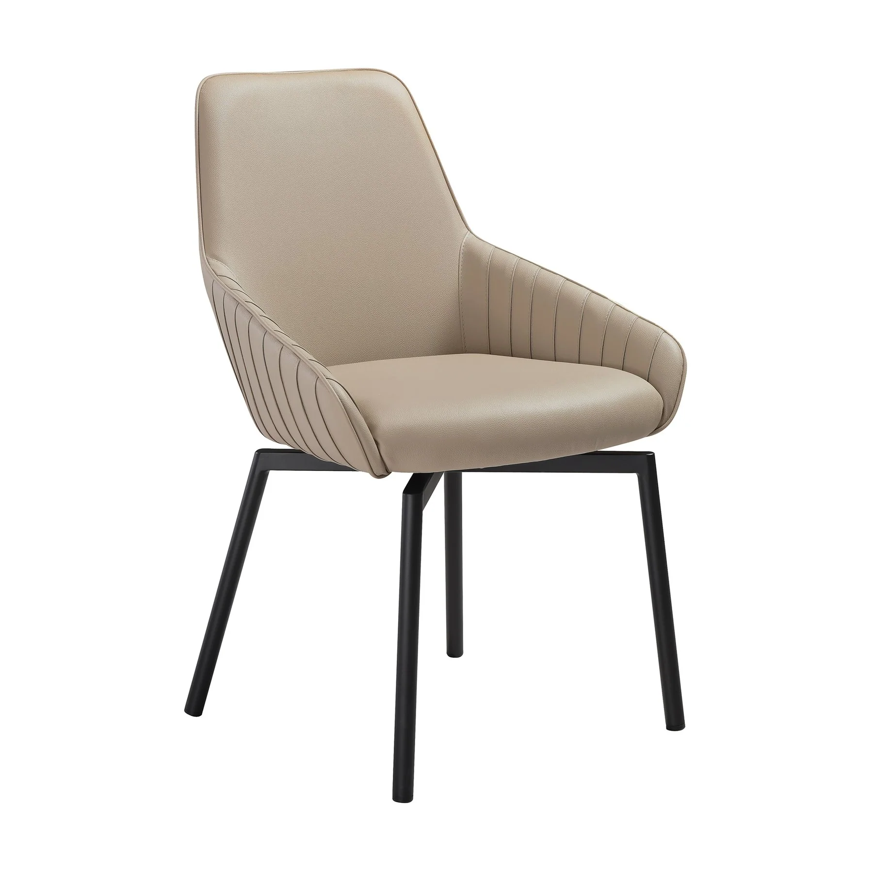 Shilo Swivel Upholstered Dining Chair in Champagne Faux Leather with Black Metal Legs - Set of 2 - Image 2