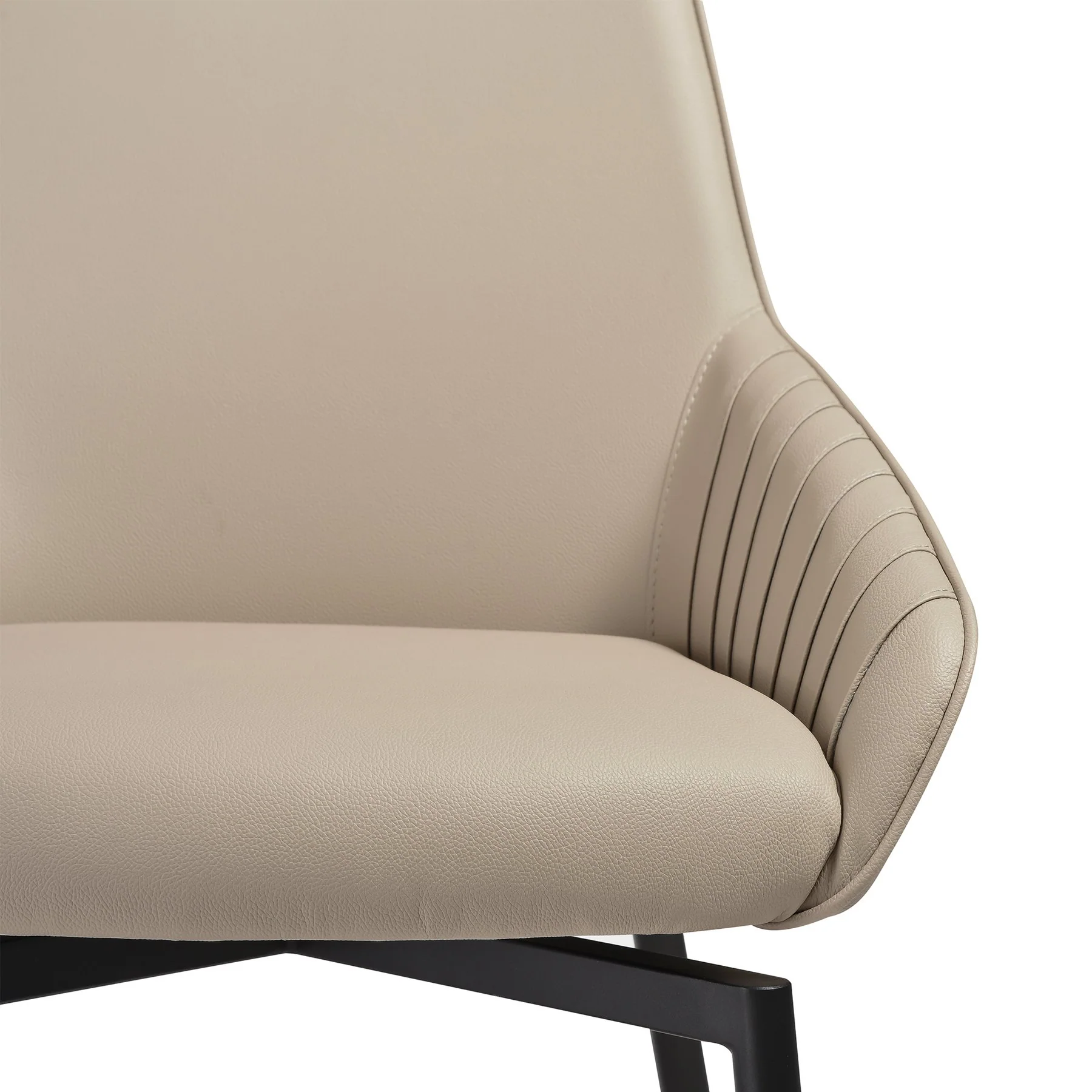 Shilo Swivel Upholstered Dining Chair in Champagne Faux Leather with Black Metal Legs - Set of 2 - Image 8