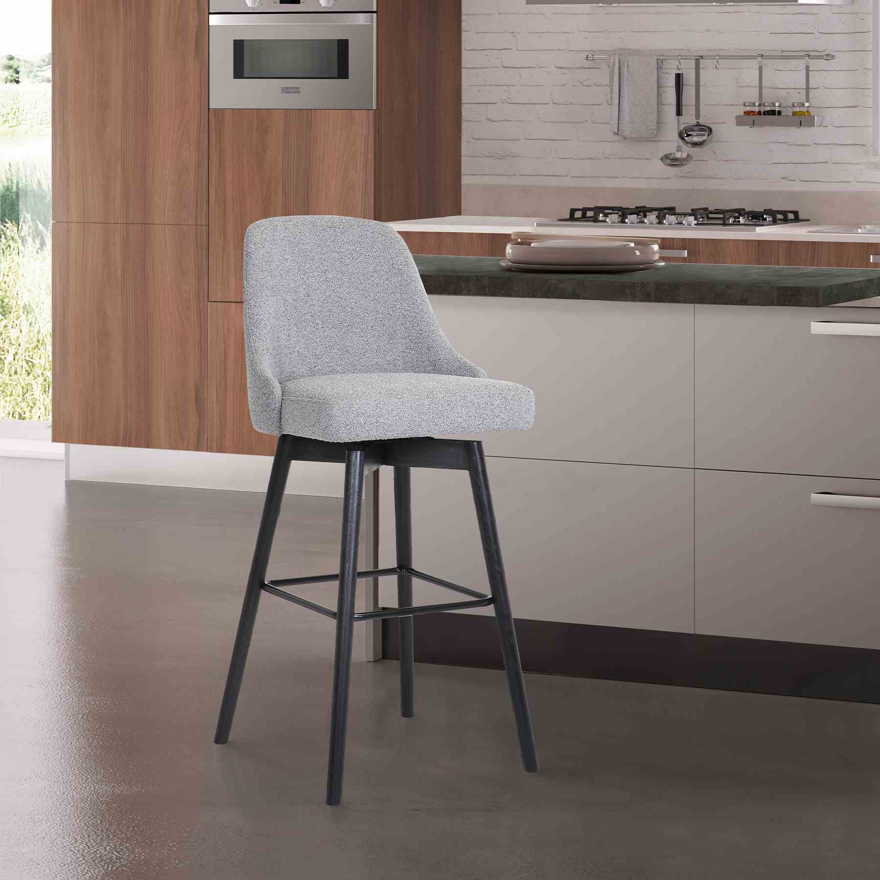 Sicily 26" Swivel Black Wood Counter Stool in Light Gray Fabric - Image 10