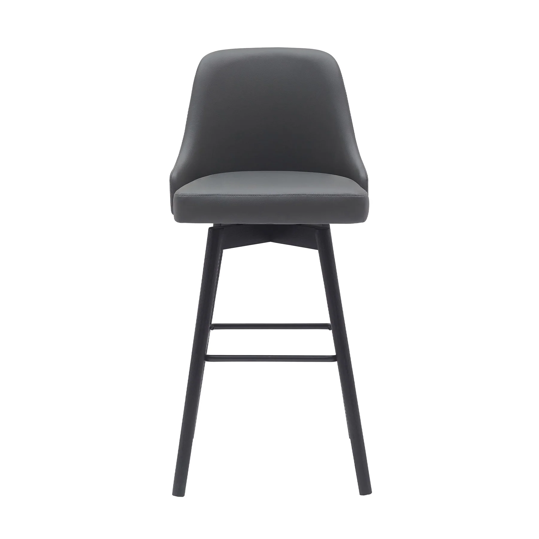 Sicily 30" Swivel Black Wood Bar Stool in Gray Faux Leather - Image 2