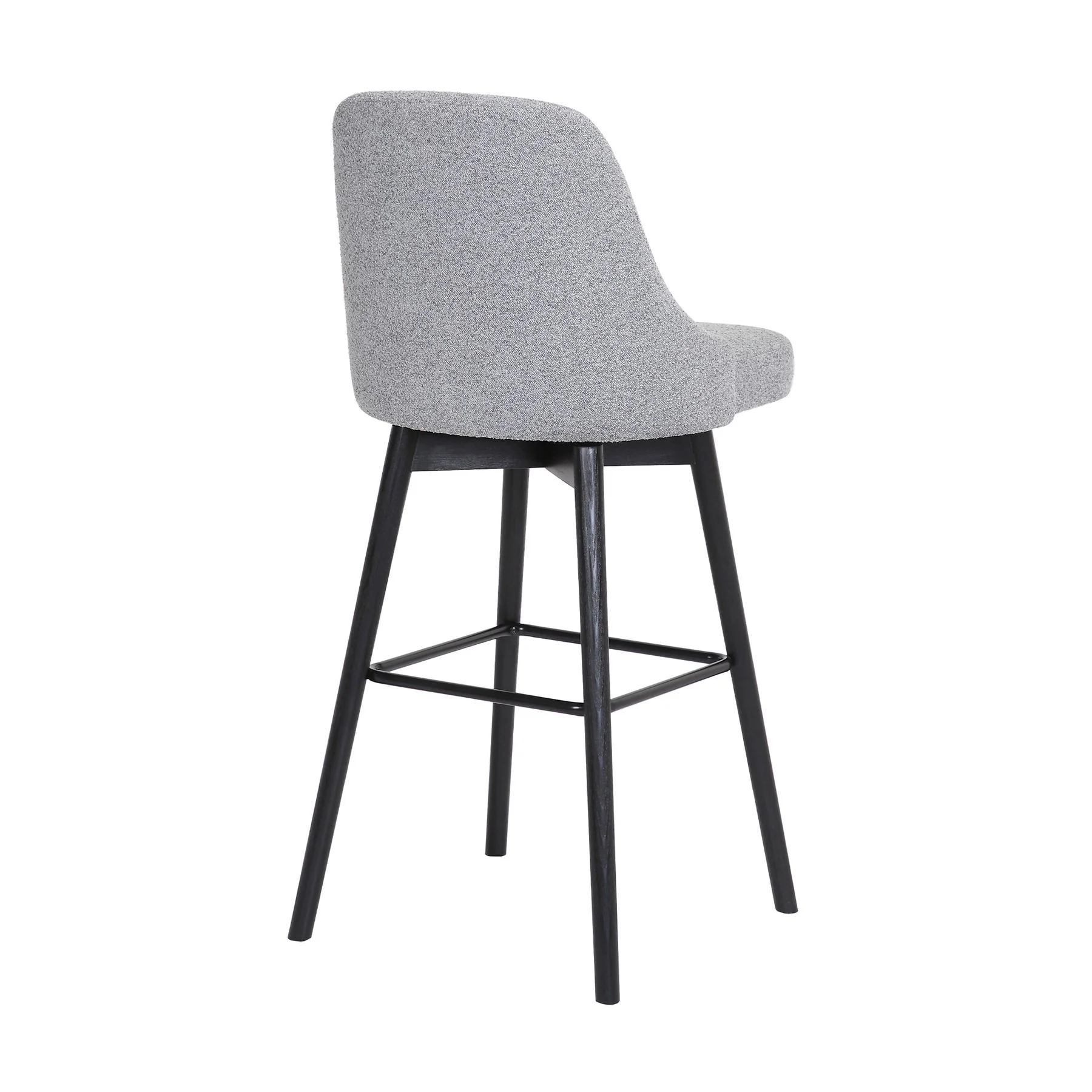 Sicily 30" Swivel Black Wood Bar Stool in Light Gray Fabric - Image 4
