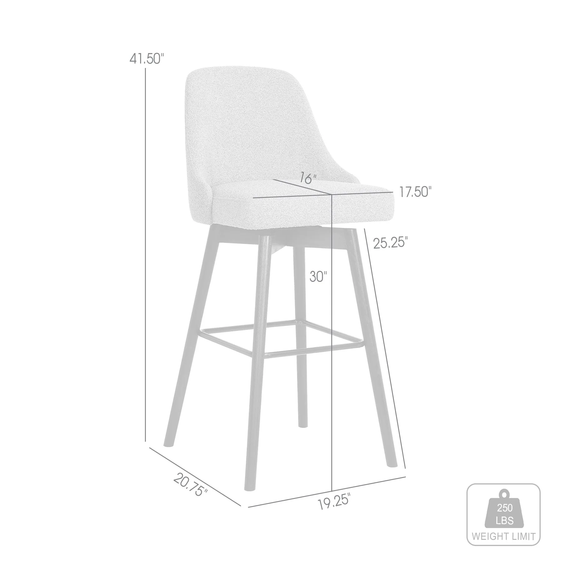 Sicily 30" Swivel Black Wood Bar Stool in Light Gray Fabric - Image 9