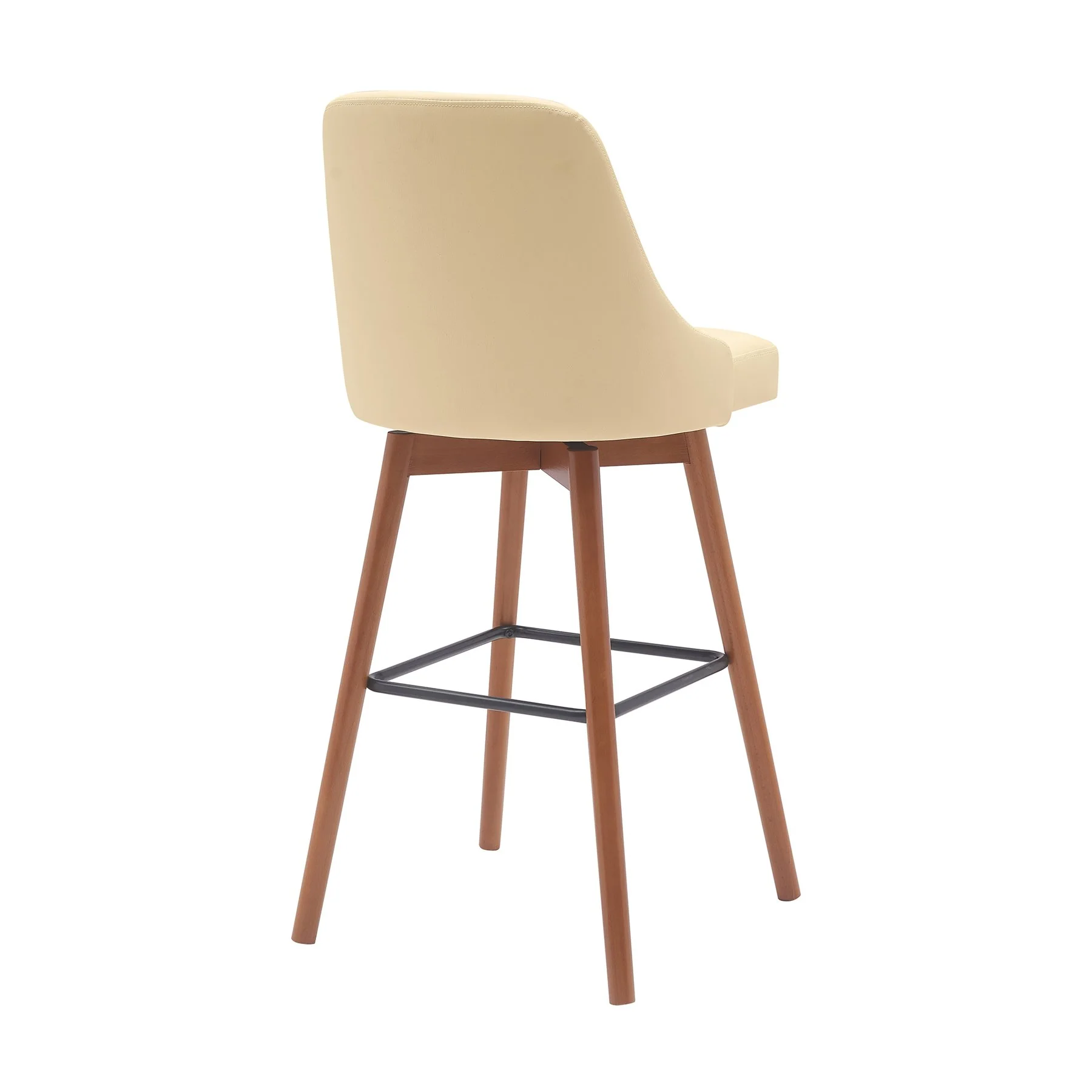 Sicily 30" Swivel Walnut Wood Bar Stool in Cream Faux Leather - Image 3