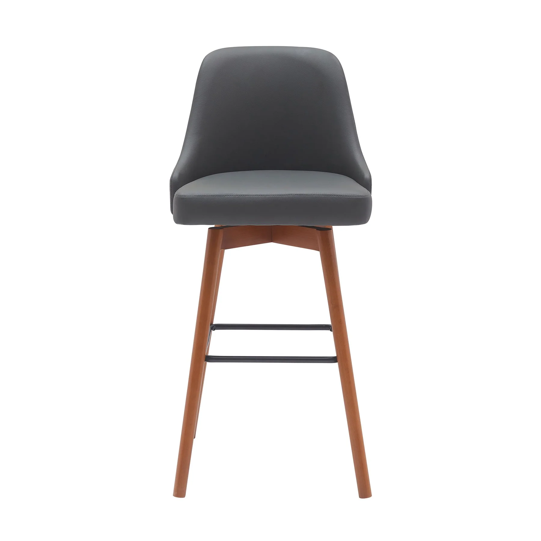Sicily 30" Swivel Walnut Wood Bar Stool in Gray Faux Leather - Image 2
