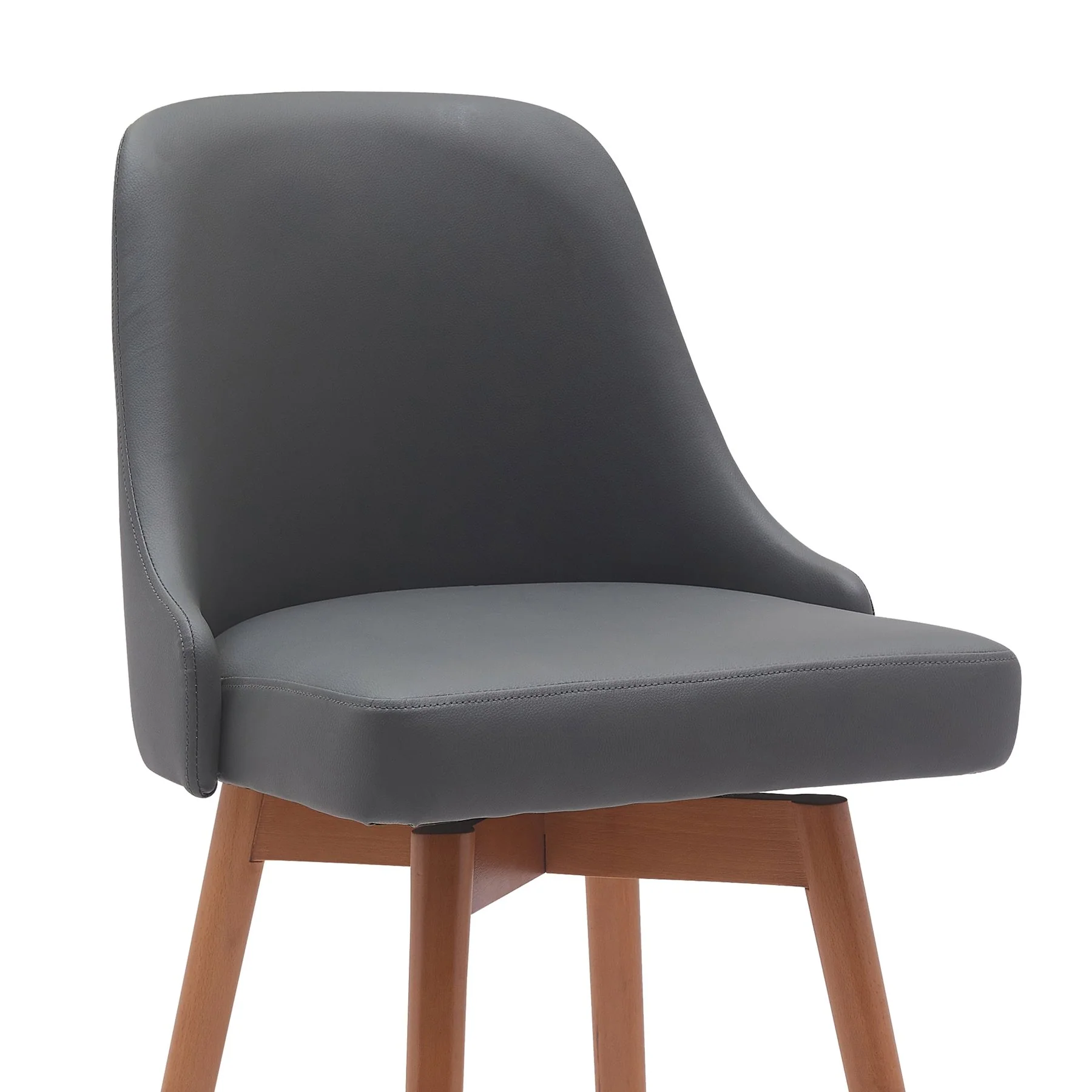 Sicily 30" Swivel Walnut Wood Bar Stool in Gray Faux Leather - Image 4