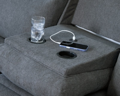 Side-Swipe Reclining Sofa with Drop Down Table - Image 10