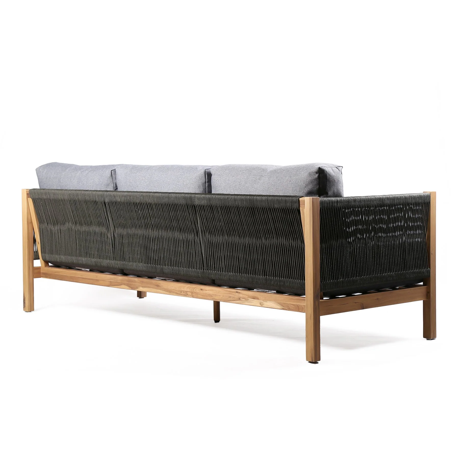 Sienna 4 Piece Eucalyptus Wood Outdoor Sofa Seating Set with Teak Finish and Gray Cushions - Image 4