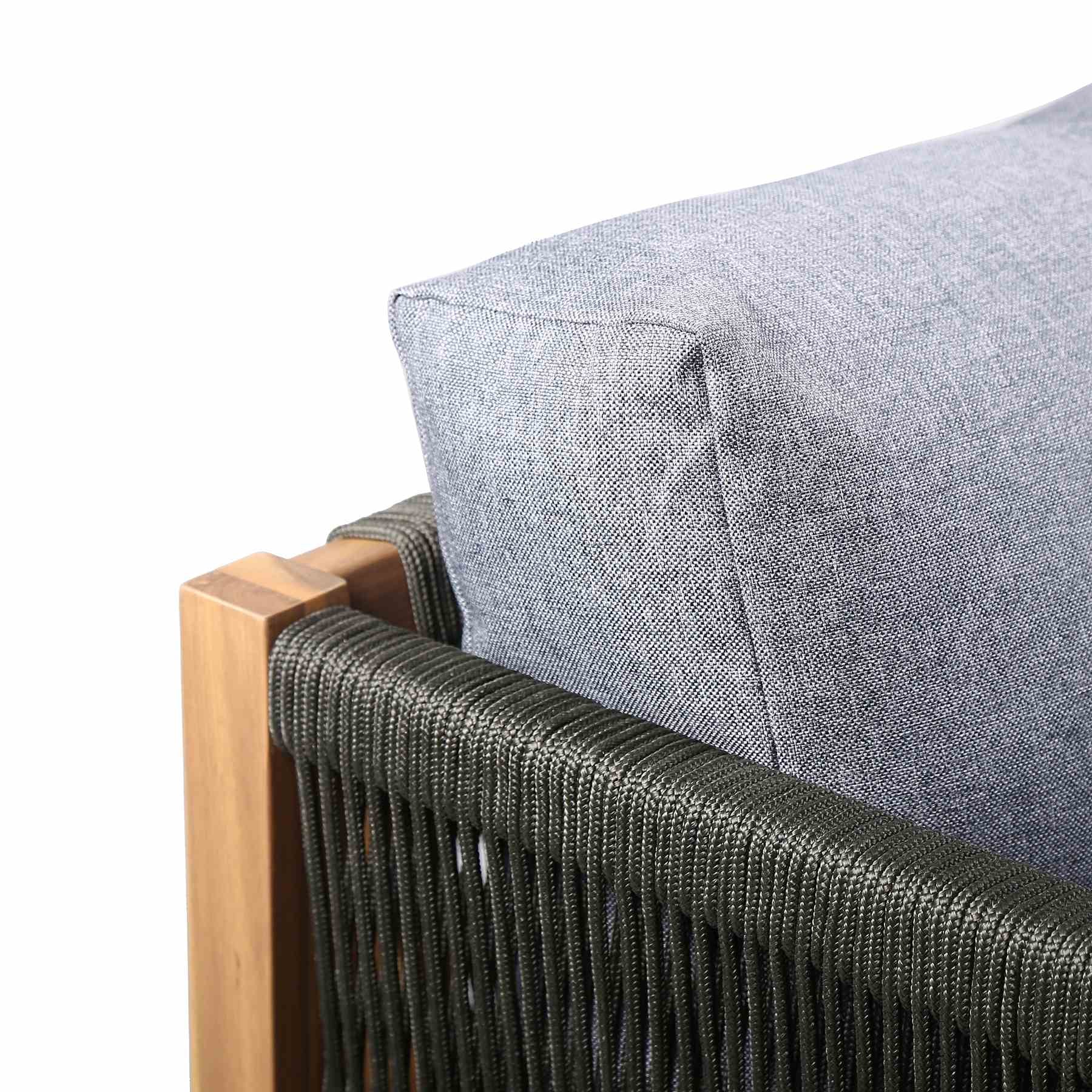 Sienna 4 Piece Eucalyptus Wood Outdoor Sofa Seating Set with Teak Finish and Gray Cushions - Image 6