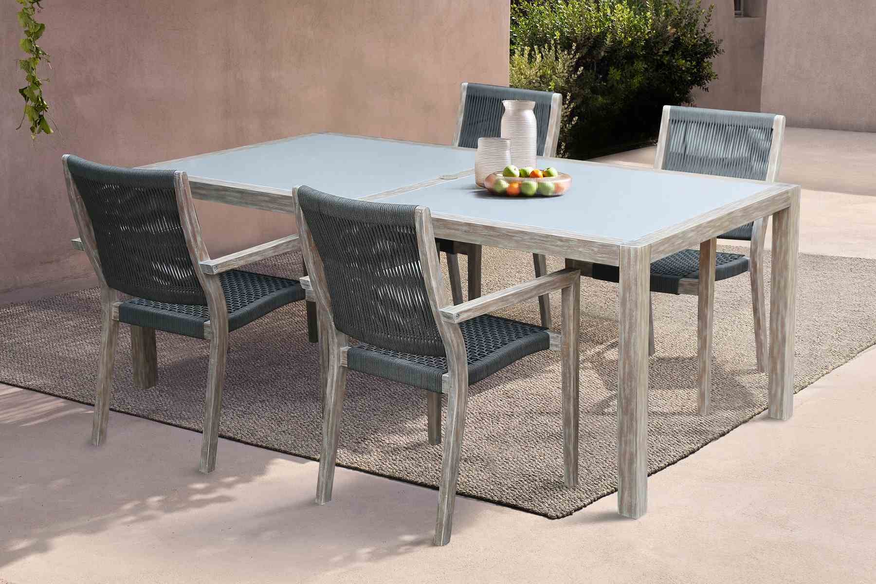 Sienna and Madsen 5 Piece Outdoor Eucalyptus Dining Set with Gray Teak Finish - Image 9