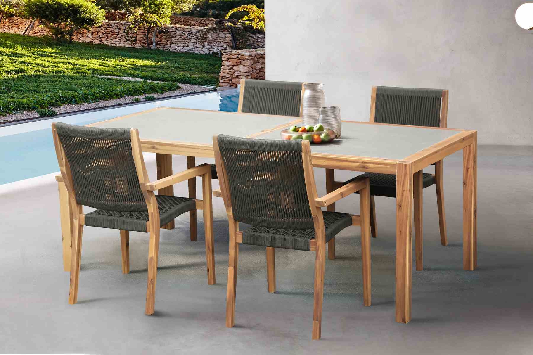 Sienna and Madsen 5 Piece Outdoor Eucalyptus Dining Set with Teak Finish - Image 8
