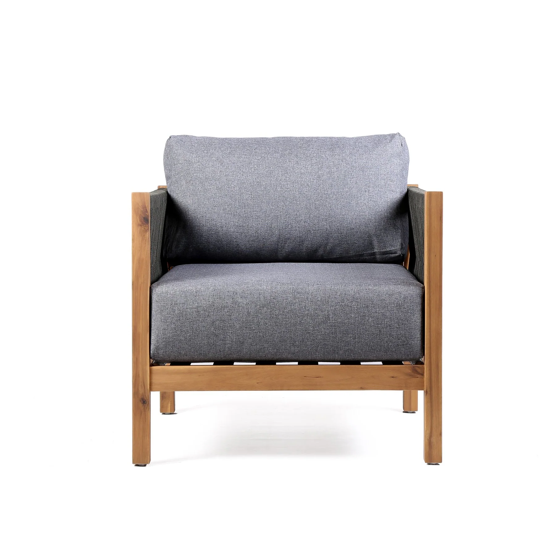 Sienna Outdoor Eucalyptus Lounge Chair in Teak Finish with Gray Cushions - Image 2