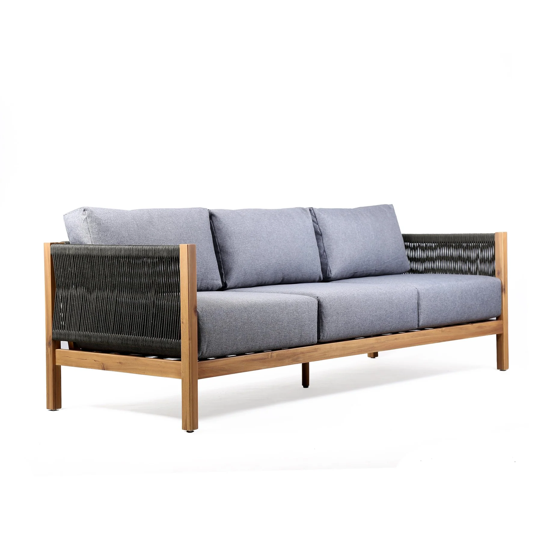 Sienna Outdoor Eucalyptus Sofa in Teak Finish with Gray Cushions - Image 2