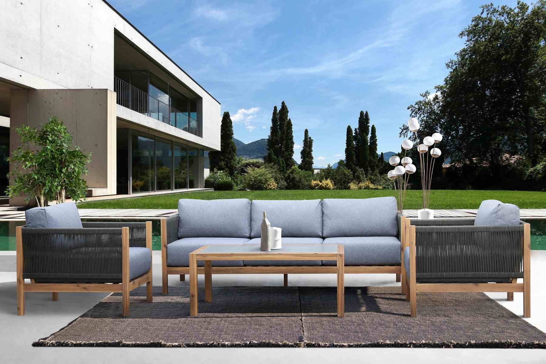 Sienna Outdoor Eucalyptus Sofa in Teak Finish with Gray Cushions - Image 9